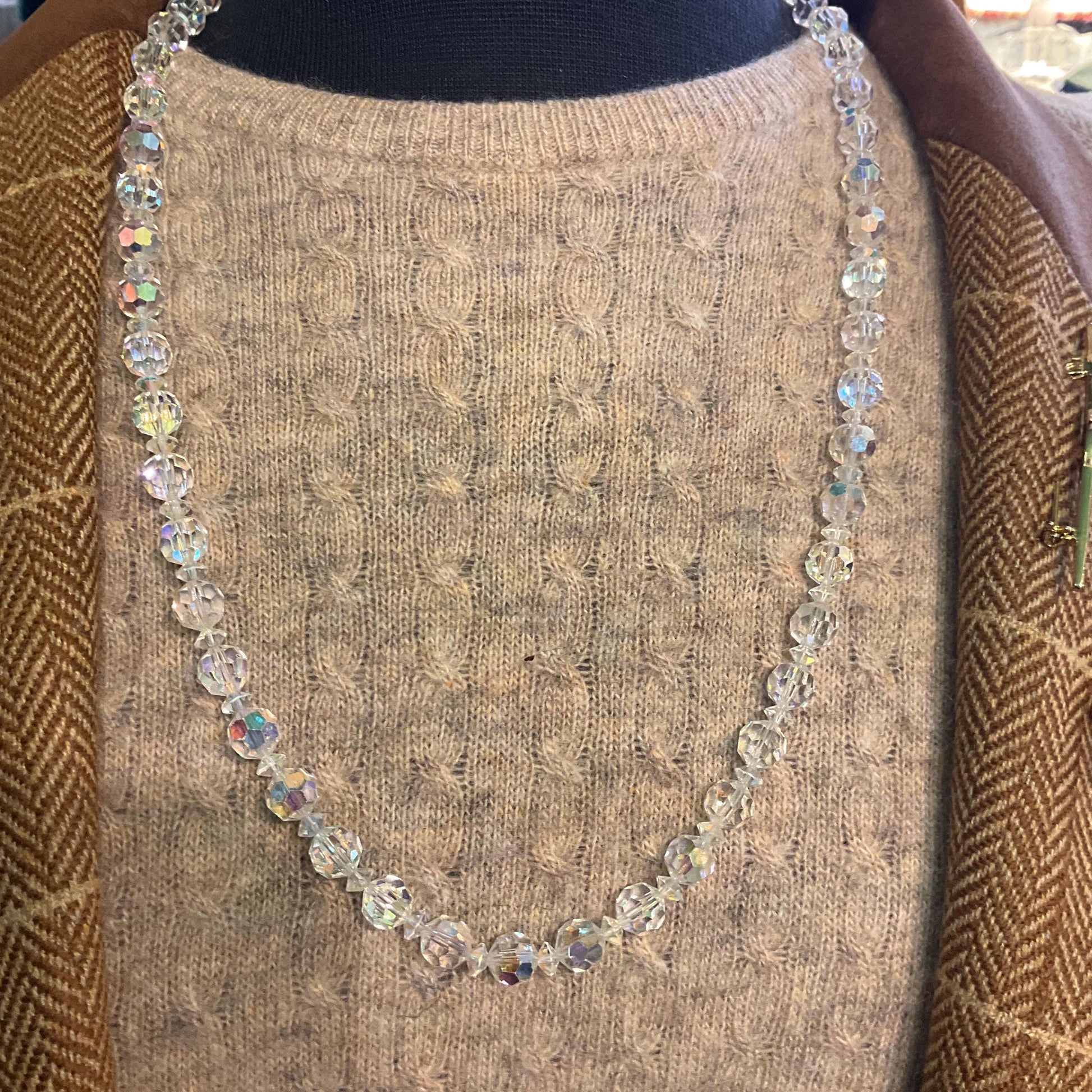 Vintage 1950s/60s Rainbow Borealis Crystal Opera Length Crystal Beaded Necklace