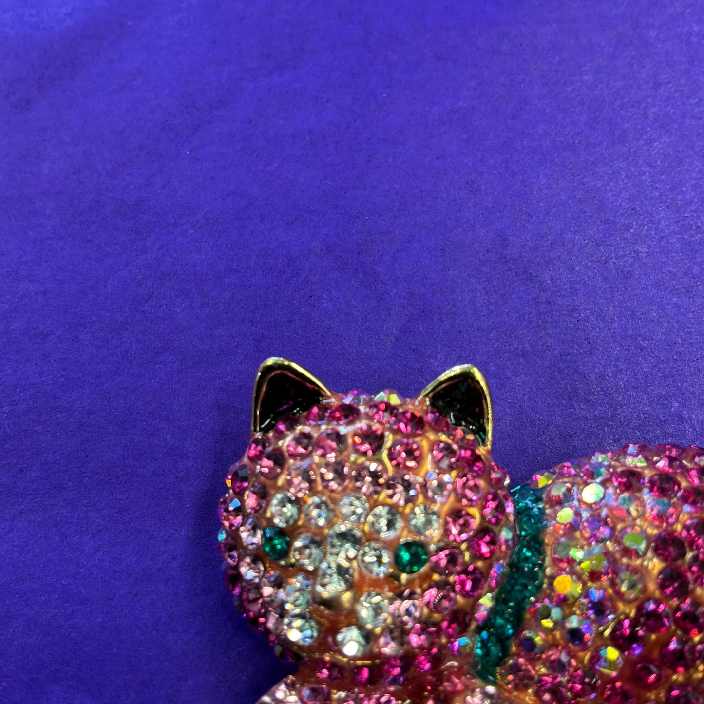 Vintage Butler and Wilson Pink Crystal Cat Brooch, Ombré Pink and Silver Rhinestones