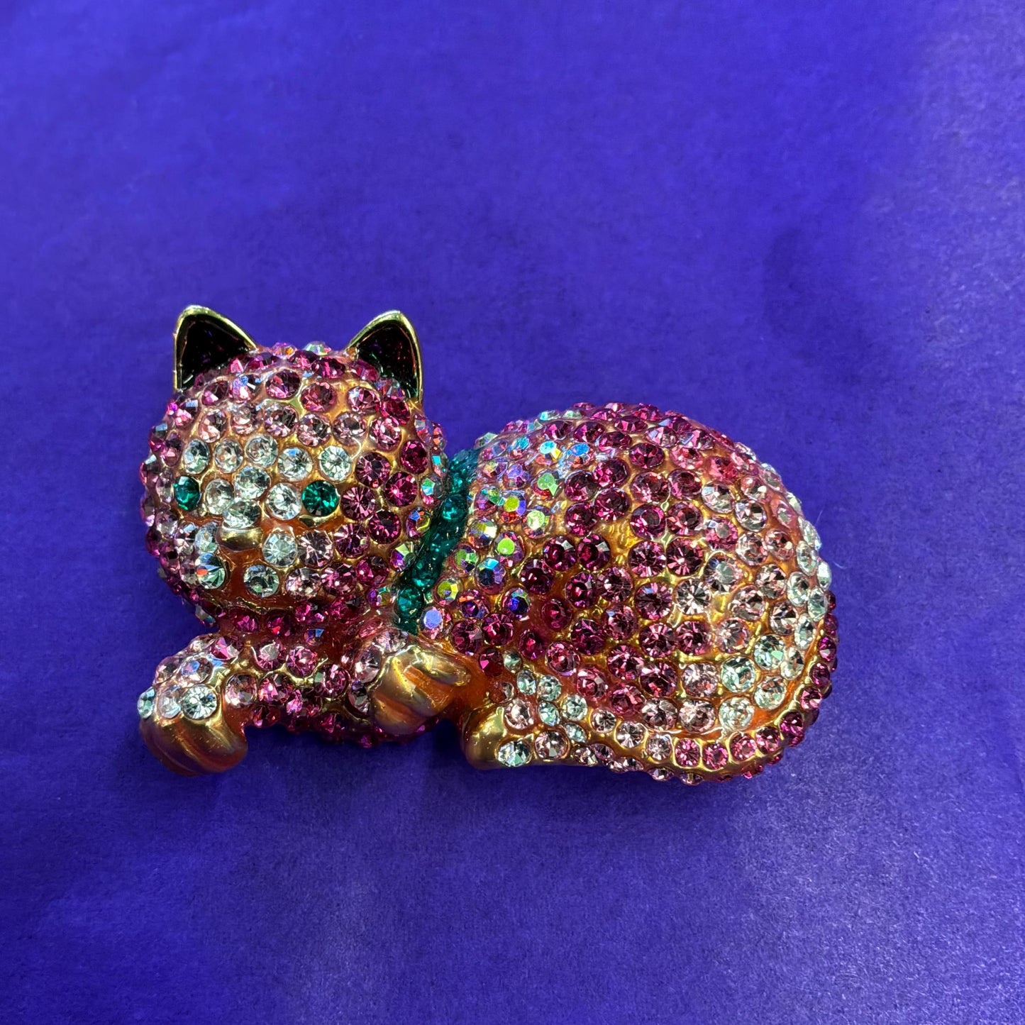 Vintage Butler and Wilson Pink Crystal Cat Brooch, Ombré Pink and Silver Rhinestones
