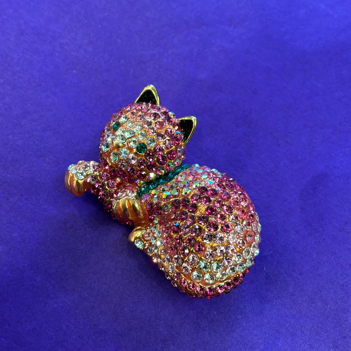 Vintage Butler and Wilson Pink Crystal Cat Brooch, Ombré Pink and Silver Rhinestones