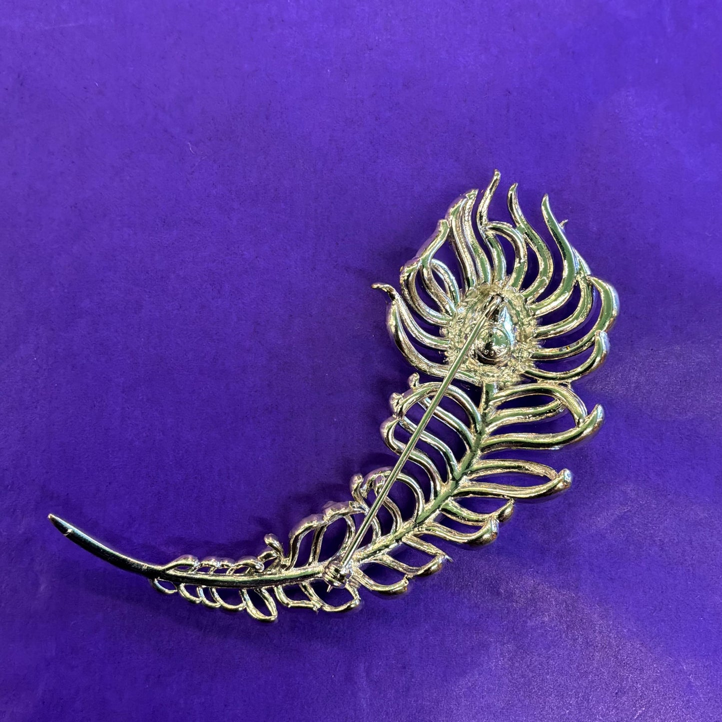 Vintage Butler and Wilson Large Silver Crystal Peacock Feather Brooch, Aurora Borealis Crystals and Rhinestones
