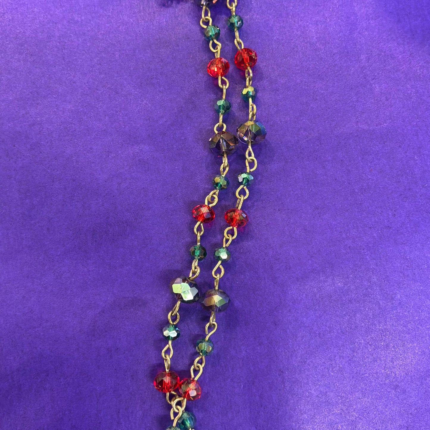 Vintage Butler and Wilson Floral Crystal Long Drop Pendant Necklace, Shades of Blue and Red