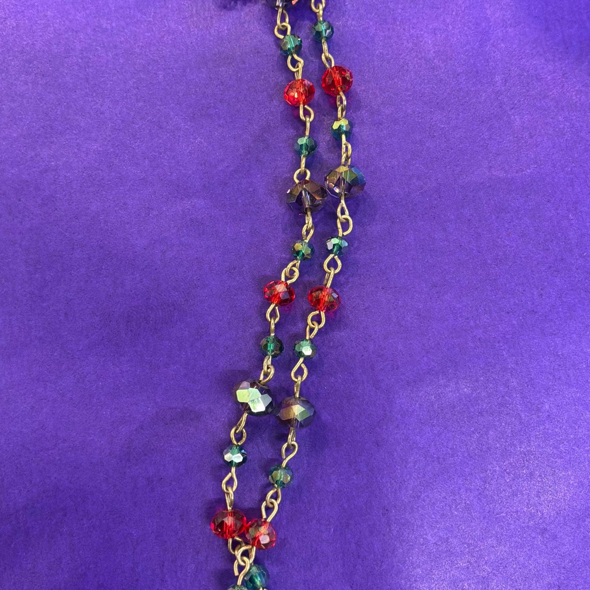 Vintage Butler and Wilson Floral Crystal Long Drop Pendant Necklace, Shades of Blue and Red