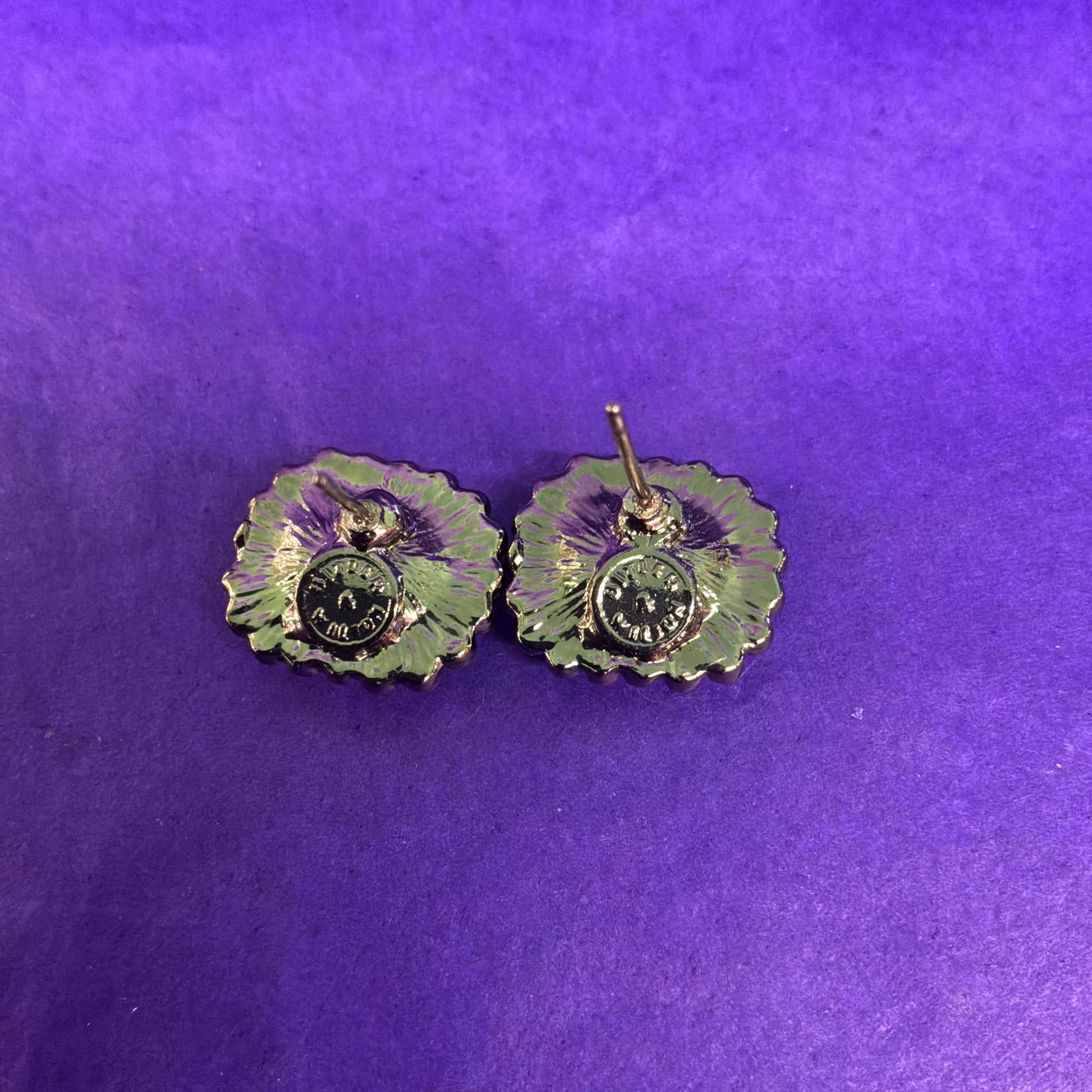 Vintage Butler and Wilson Rectangular Purple and Aurora Borealis Crystal Stud Earrings