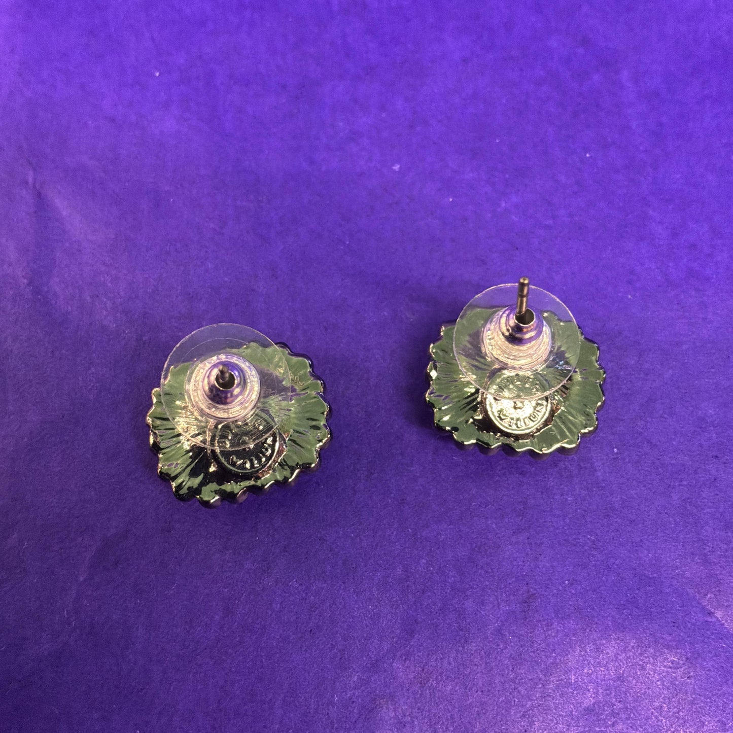 Vintage Butler and Wilson Rectangular Purple and Aurora Borealis Crystal Stud Earrings