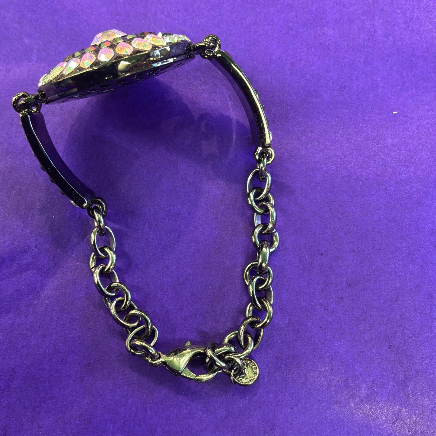 Vintage Butler and Wilson Pewter Tone Art Deco Style Bracelet with Ombré Aurora Borealis Rhinestones