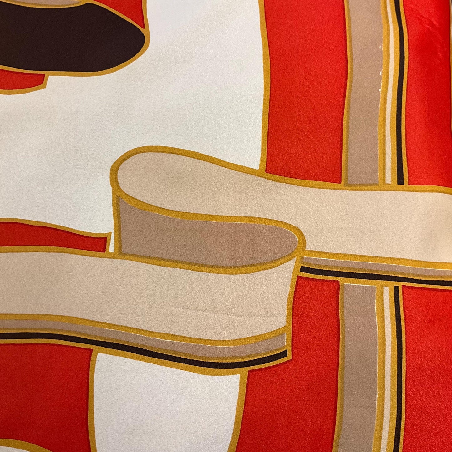 Vintage Mid Century SABLE Handprinted Pure Silk Scarf, Vibrant Abstract Geometric, Shades of Red, gold, cream and brown