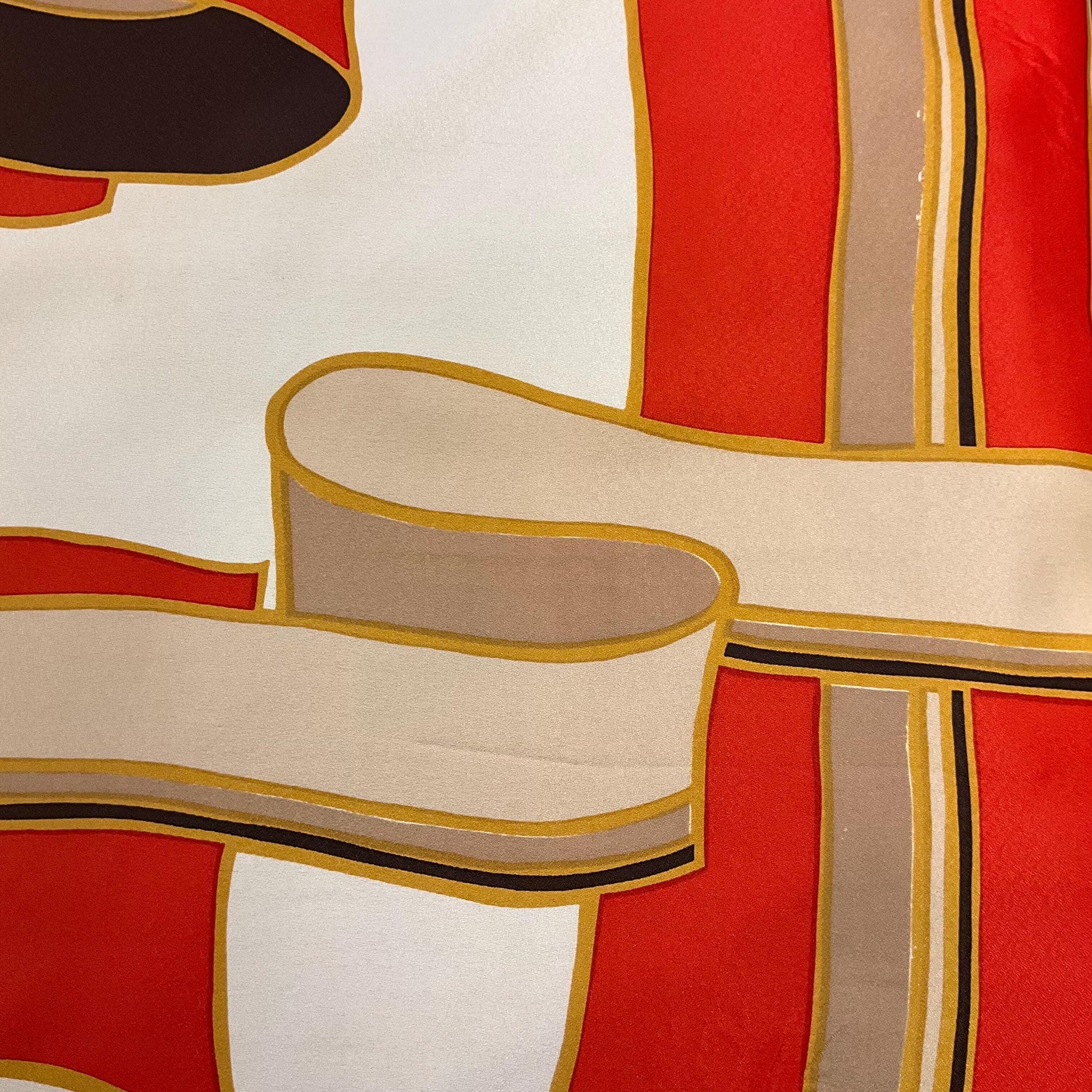 Vintage Mid Century SABLE Handprinted Pure Silk Scarf, Vibrant Abstract Geometric, Shades of Red, gold, cream and brown