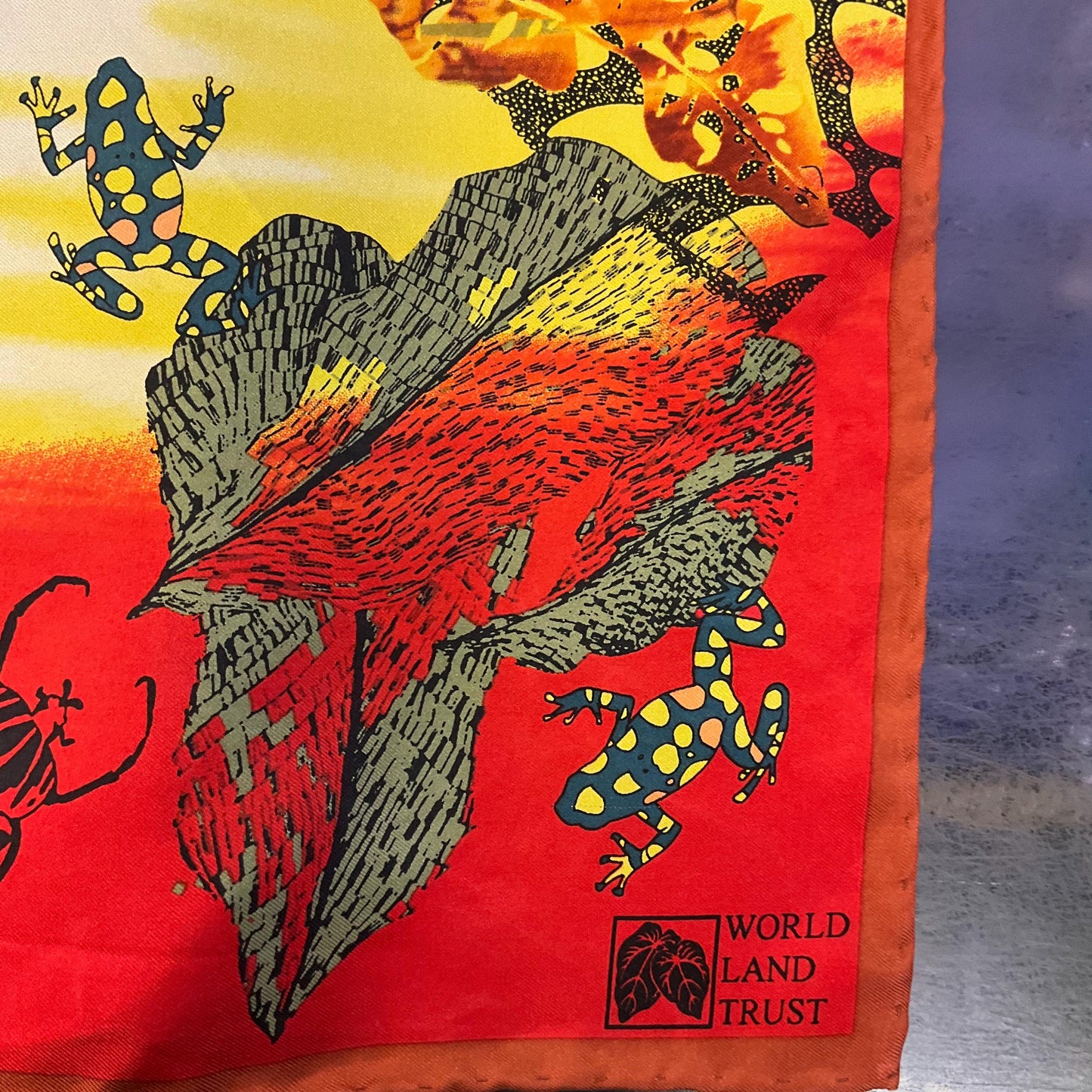 Vintage Liberty for World Land Trust Large Pure Silk Botanical Scarf, amphibians and insects