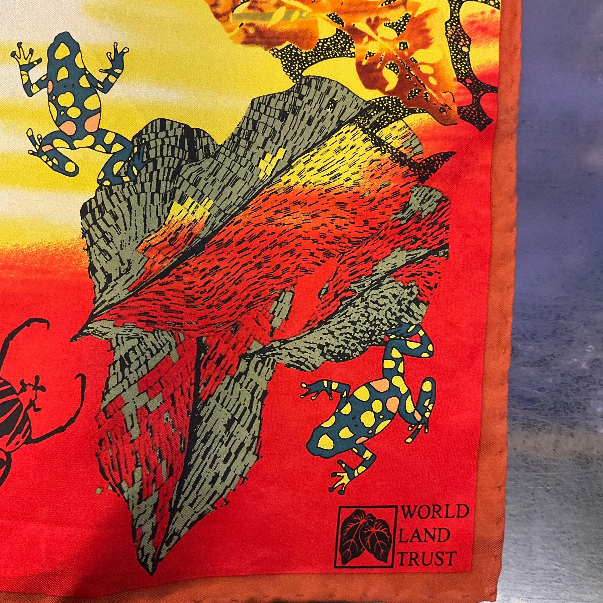 Vintage Liberty for World Land Trust Large Pure Silk Botanical Scarf, amphibians and insects