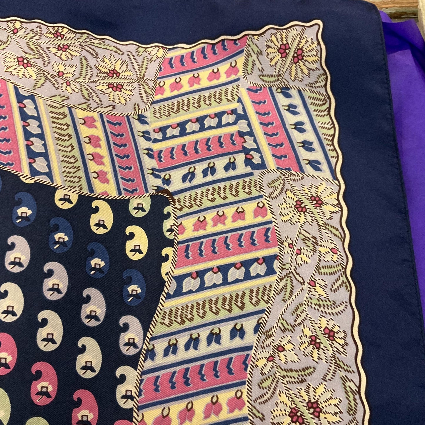Vintage Liberty of London Pure Silk Floral Paisley Scarf in Shades of Blue, Green, Pink and Gold