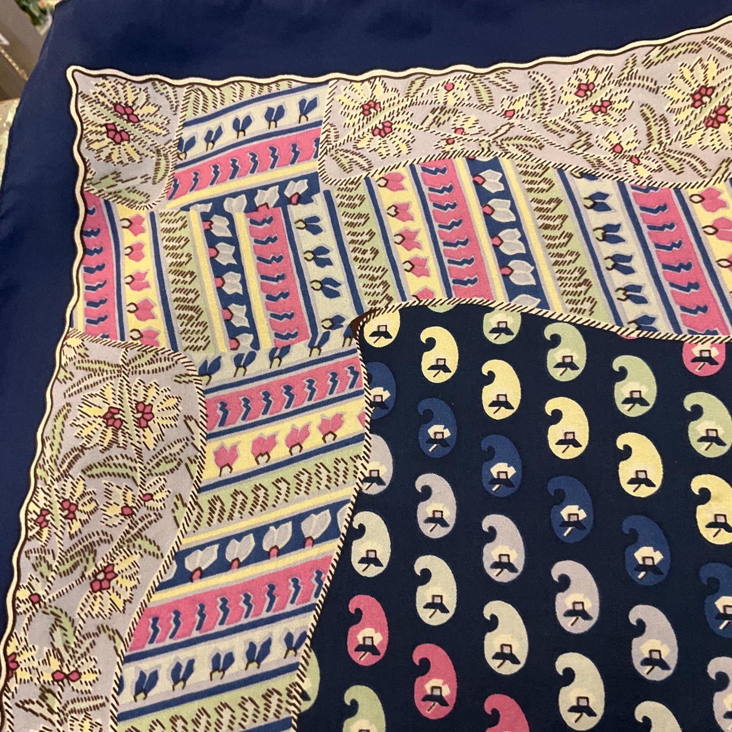 Vintage Liberty of London Pure Silk Floral Paisley Scarf in Shades of Blue, Green, Pink and Gold