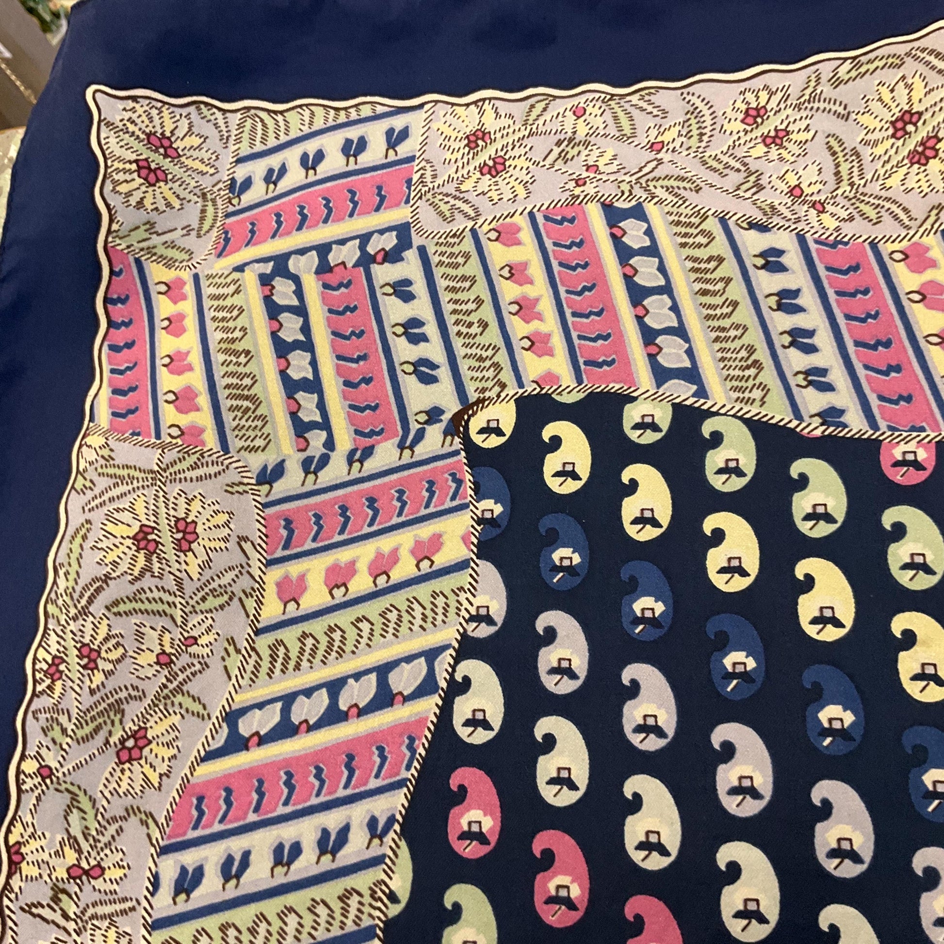 Vintage Liberty of London Pure Silk Floral Paisley Scarf in Shades of Blue, Green, Pink and Gold