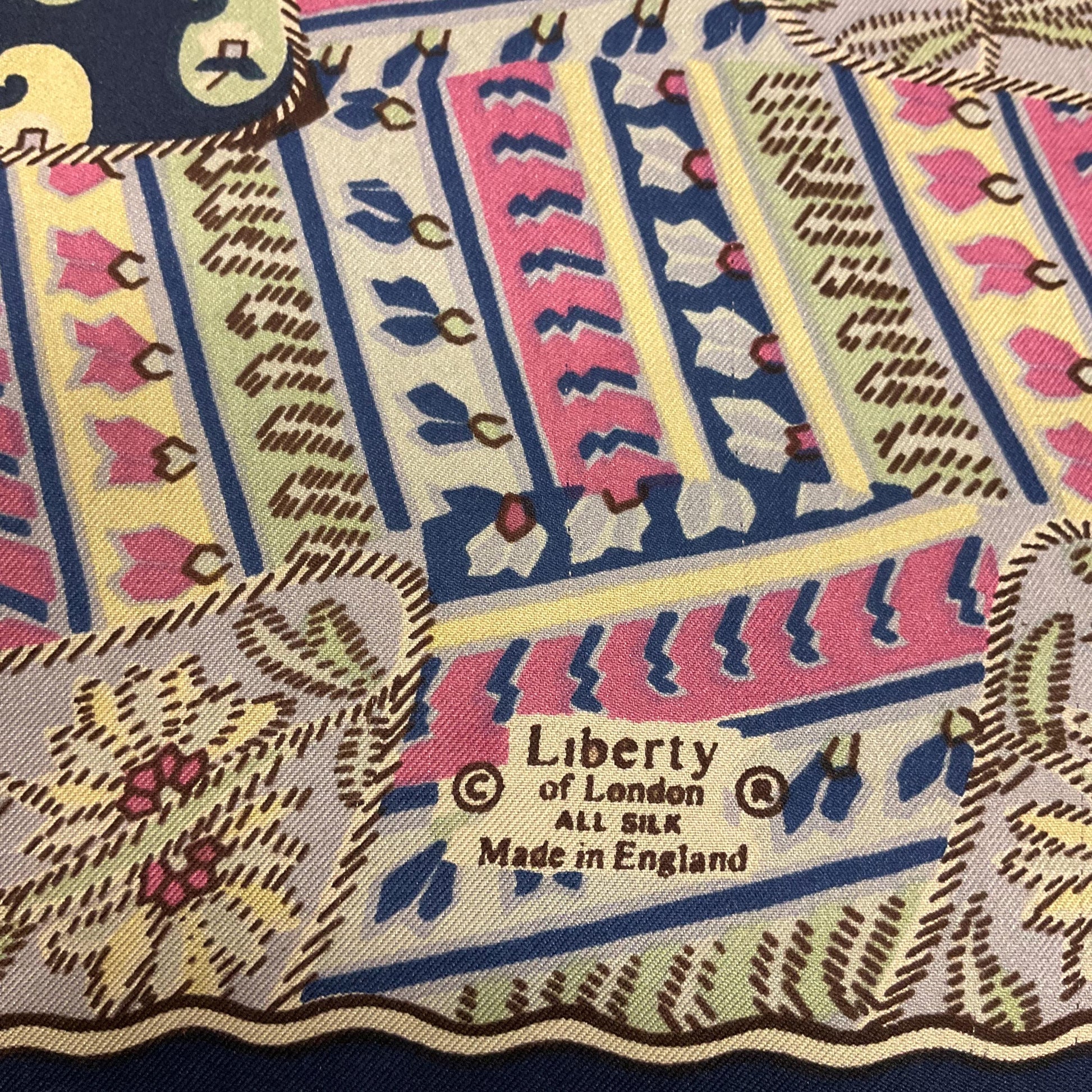 Vintage Liberty of London Pure Silk Floral Paisley Scarf in Shades of Blue, Green, Pink and Gold