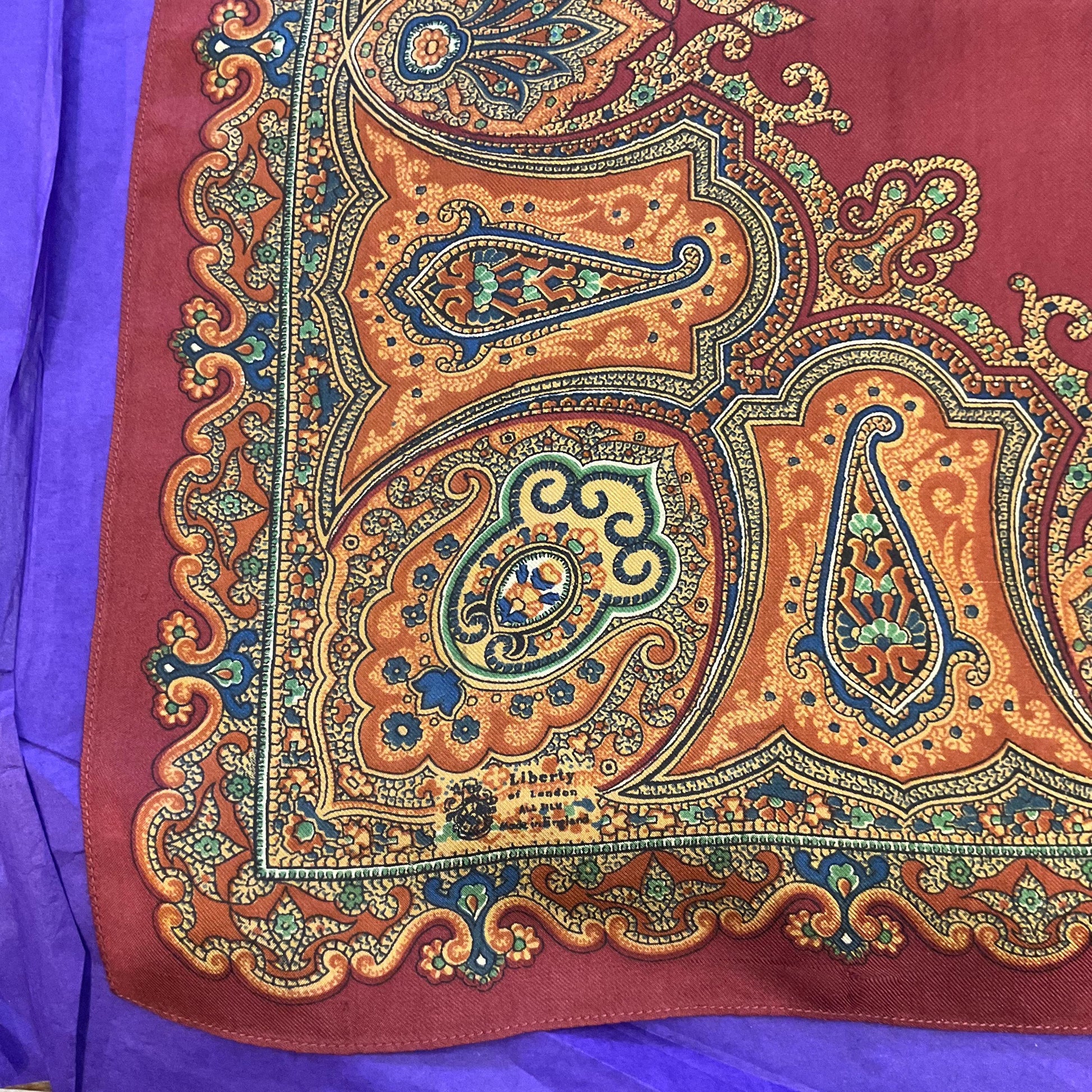 Vintage Liberty of London Pure Silk Paisley Small Scarf/Pocket Scarf, autumnal colours