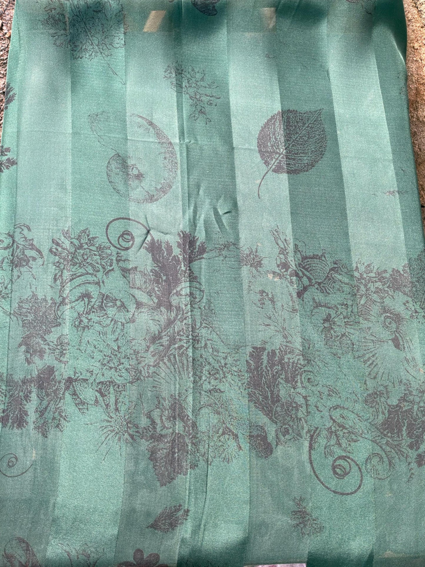 Vintage Silk Scarf by English Eccentrics for Liberty of London , Large Rectangular Silk Devore Scarf in Deep Green with Sea Shells Print