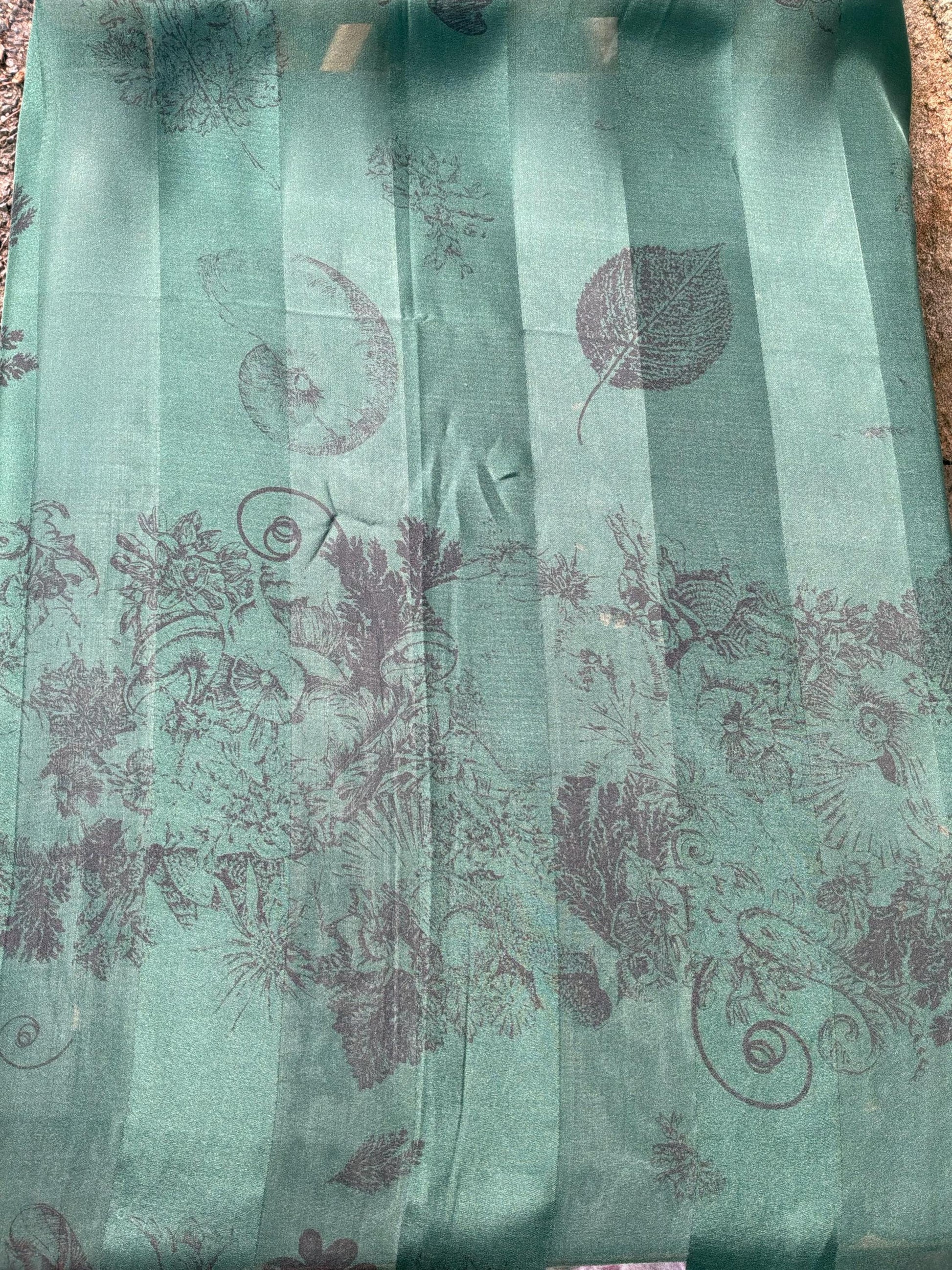 Vintage Silk Scarf by English Eccentrics for Liberty of London , Large Rectangular Silk Devore Scarf in Deep Green with Sea Shells Print