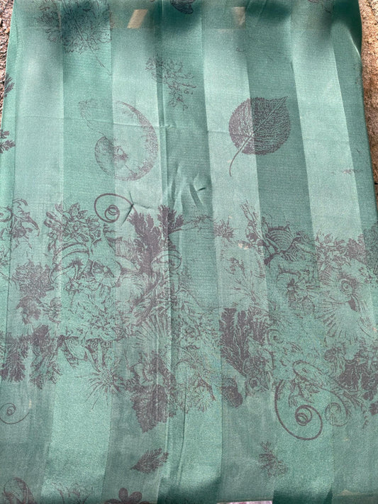 Vintage Silk Scarf by English Eccentrics for Liberty of London , Large Rectangular Silk Devore Scarf in Deep Green with Sea Shells Print