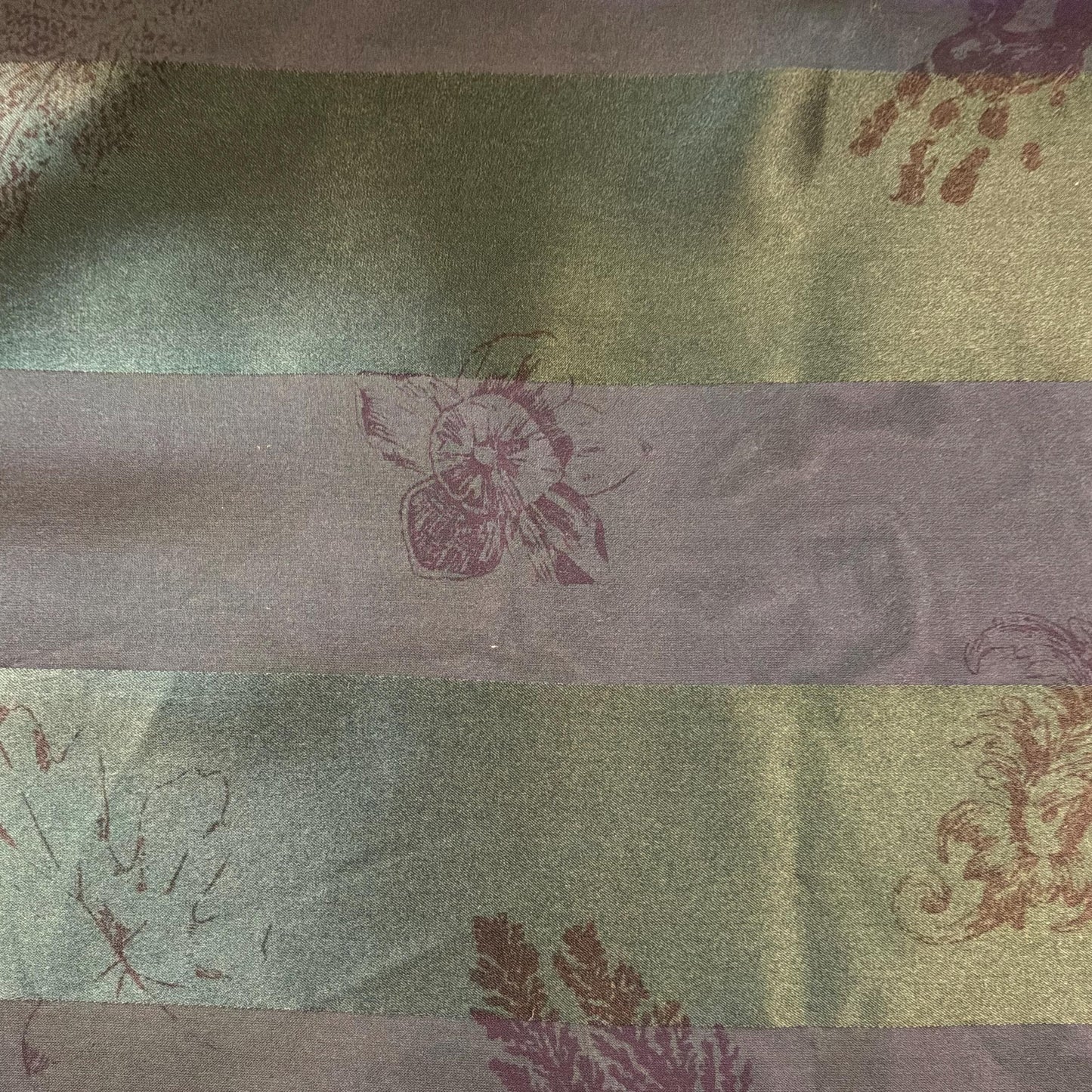 Vintage Silk Scarf by English Eccentrics for Liberty of London , Large Rectangular Silk Devore Scarf in Deep Green with Sea Shells Print