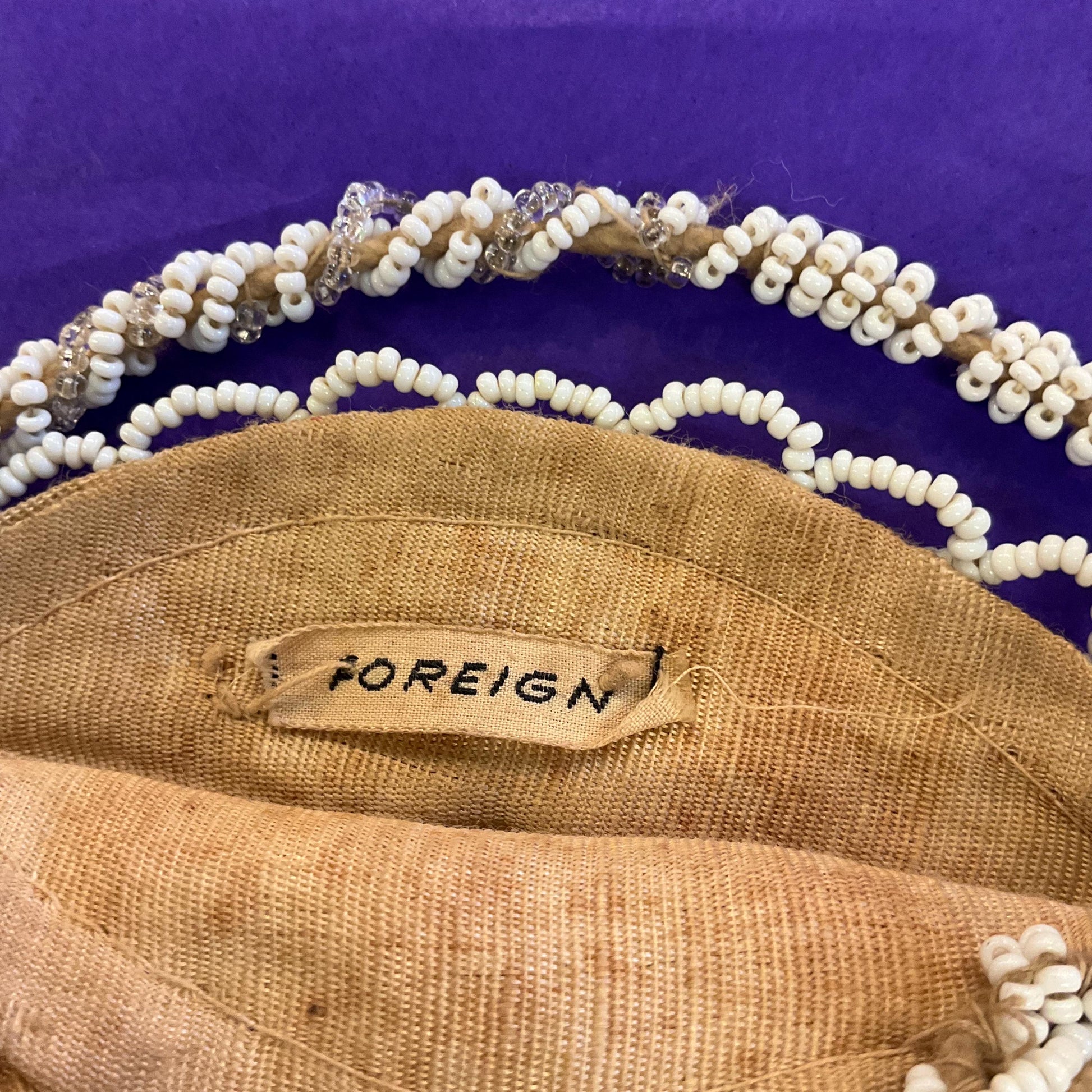 Antique Art Deco Circular Beaded Evening Bag , Gold Taffeta with white, green and silver beading.