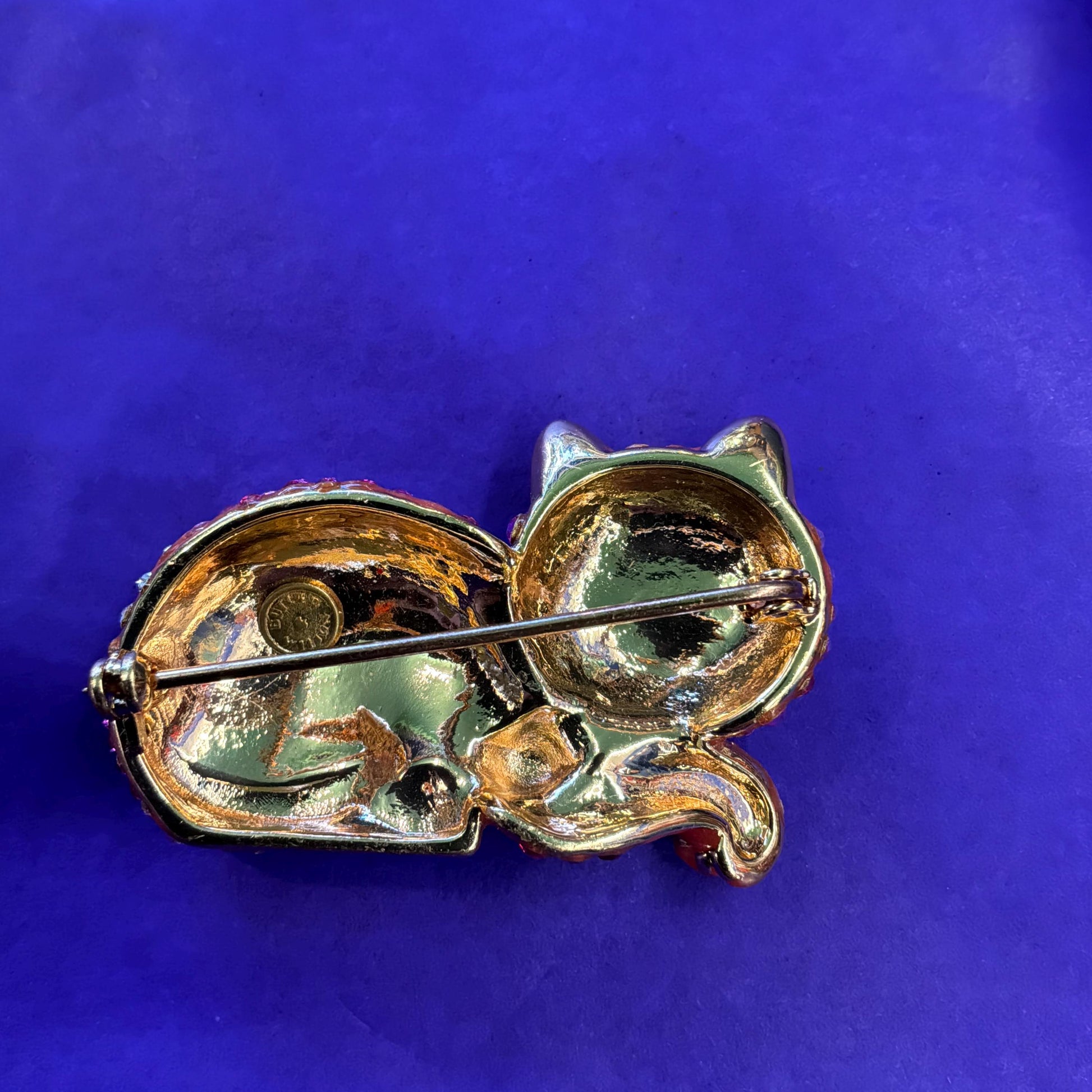 Vintage Butler and Wilson Pink Crystal Cat Brooch, Ombré Pink and Silver Rhinestones