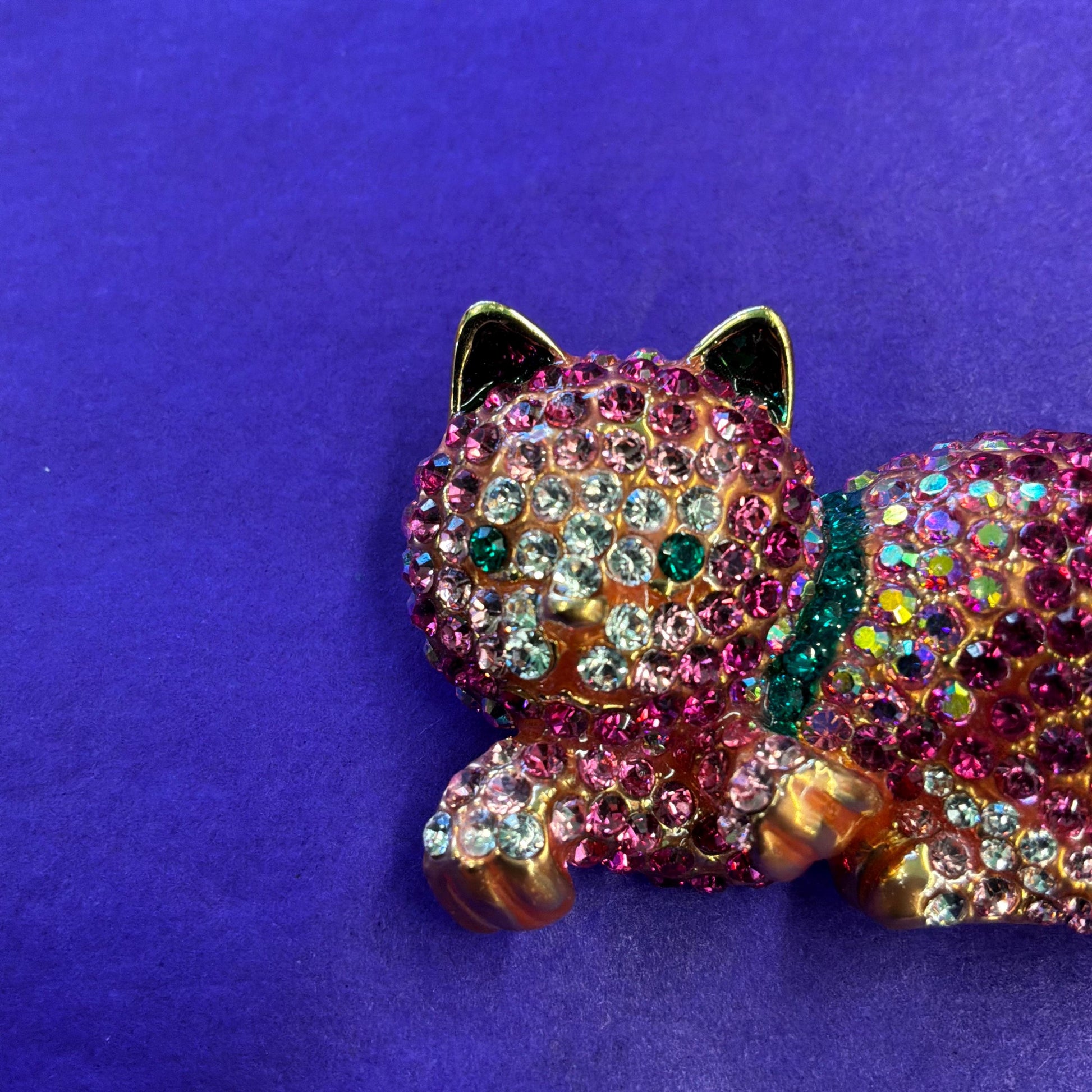 Vintage Butler and Wilson Pink Crystal Cat Brooch, Ombré Pink and Silver Rhinestones