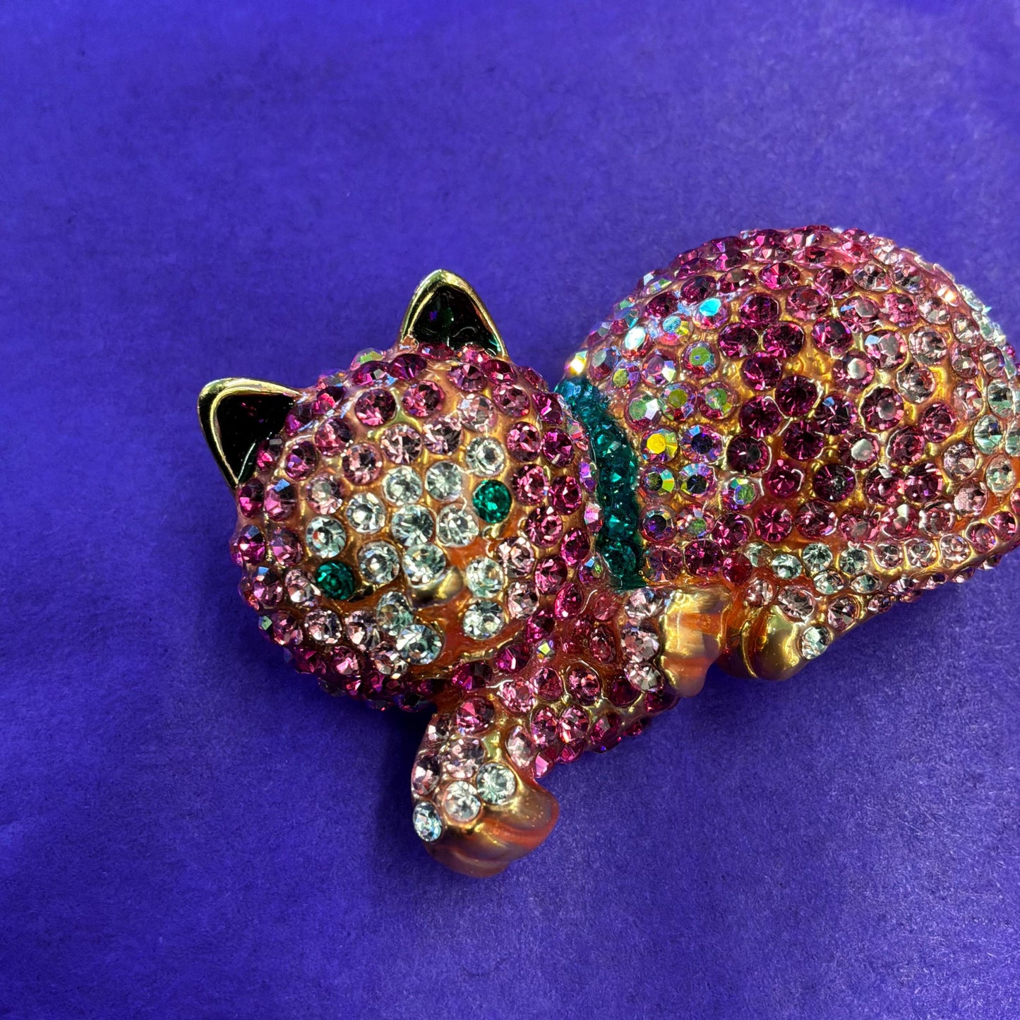Vintage Butler and Wilson Pink Crystal Cat Brooch, Ombré Pink and Silver Rhinestones