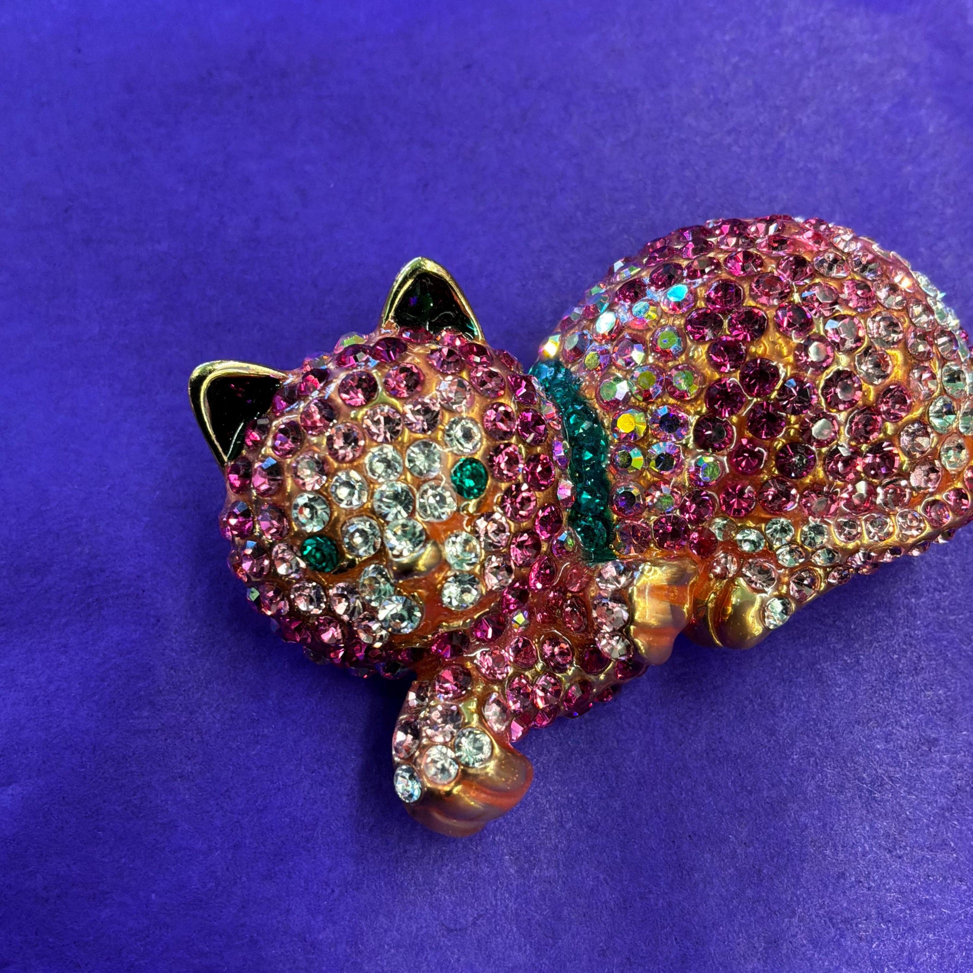 Vintage Butler and Wilson Pink Crystal Cat Brooch, Ombré Pink and Silver Rhinestones