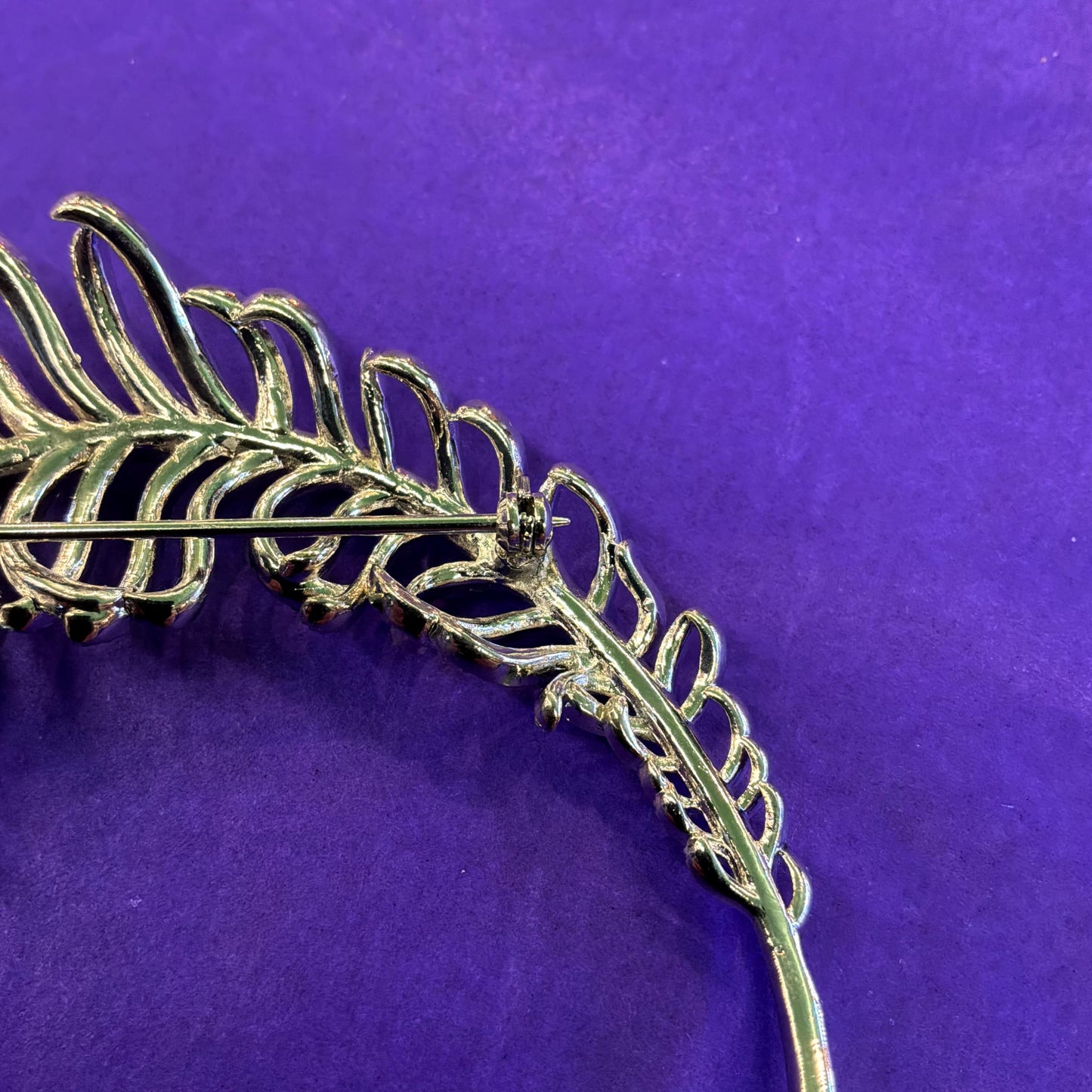 Vintage Butler and Wilson Large Silver Crystal Peacock Feather Brooch, Aurora Borealis Crystals and Rhinestones
