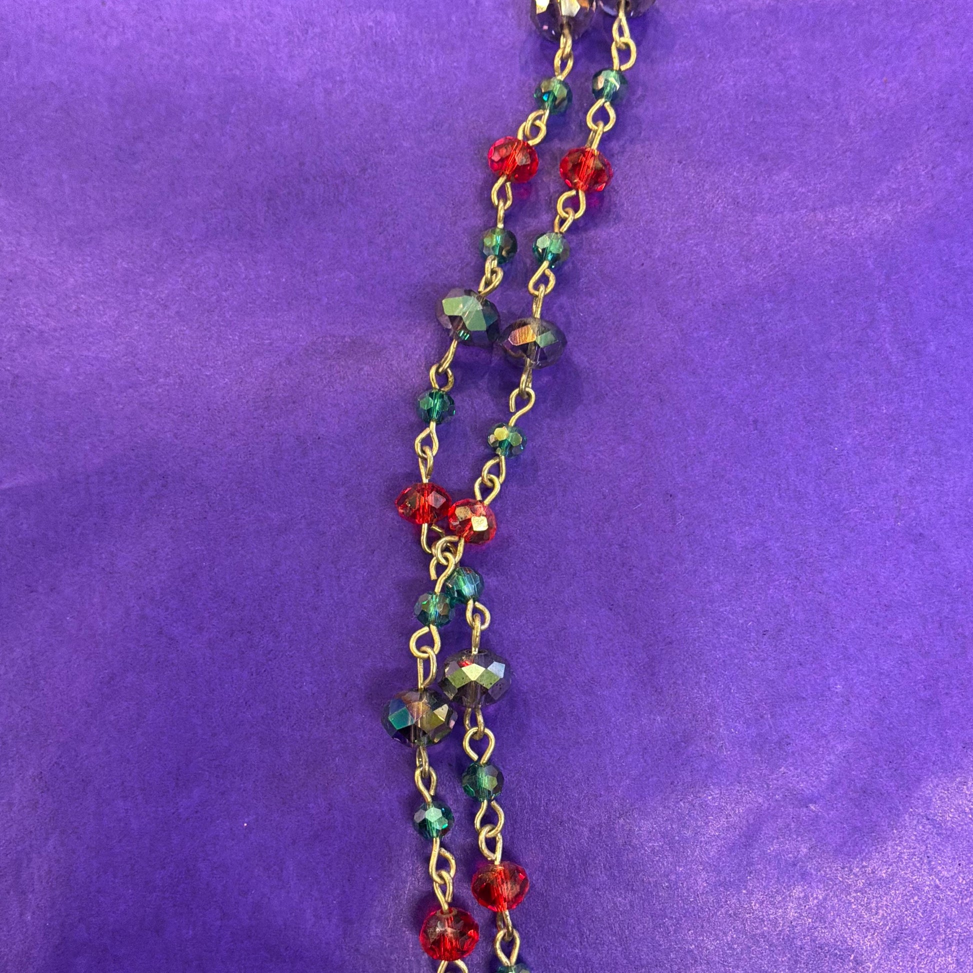 Vintage Butler and Wilson Floral Crystal Long Drop Pendant Necklace, Shades of Blue and Red