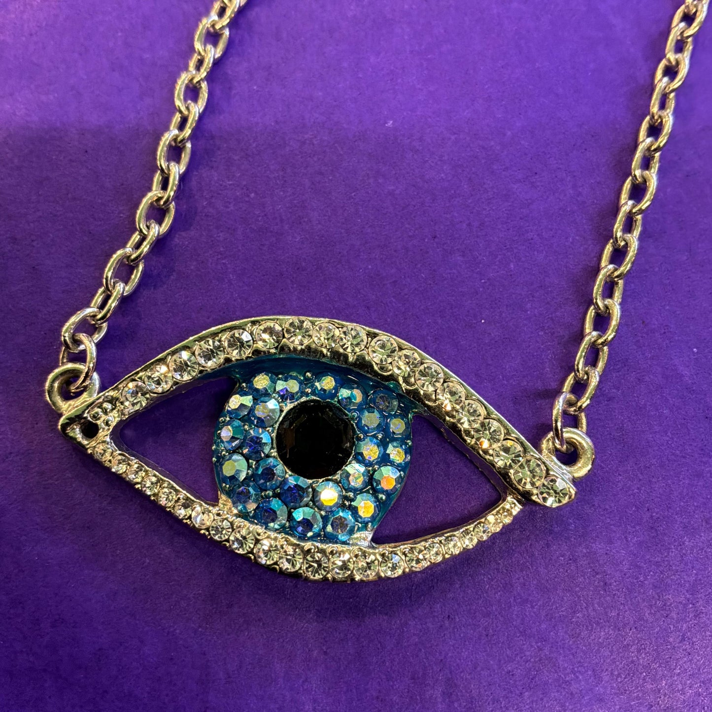 Vintage Butler and Wilson Crystal Eye Pendant, Silver Tone with Silver, Blue, and Black Crystals