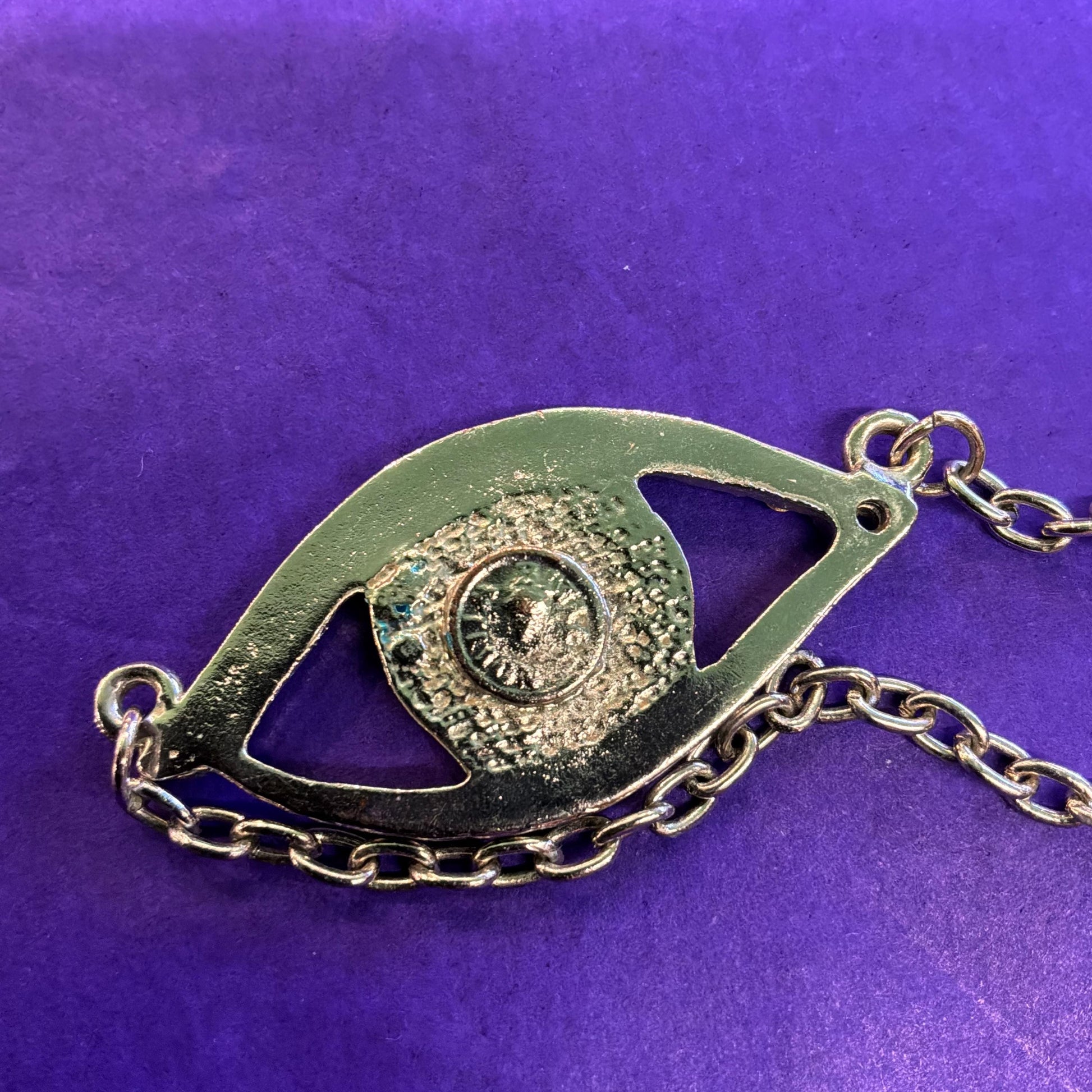 Vintage Butler and Wilson Crystal Eye Pendant, Silver Tone with Silver, Blue, and Black Crystals