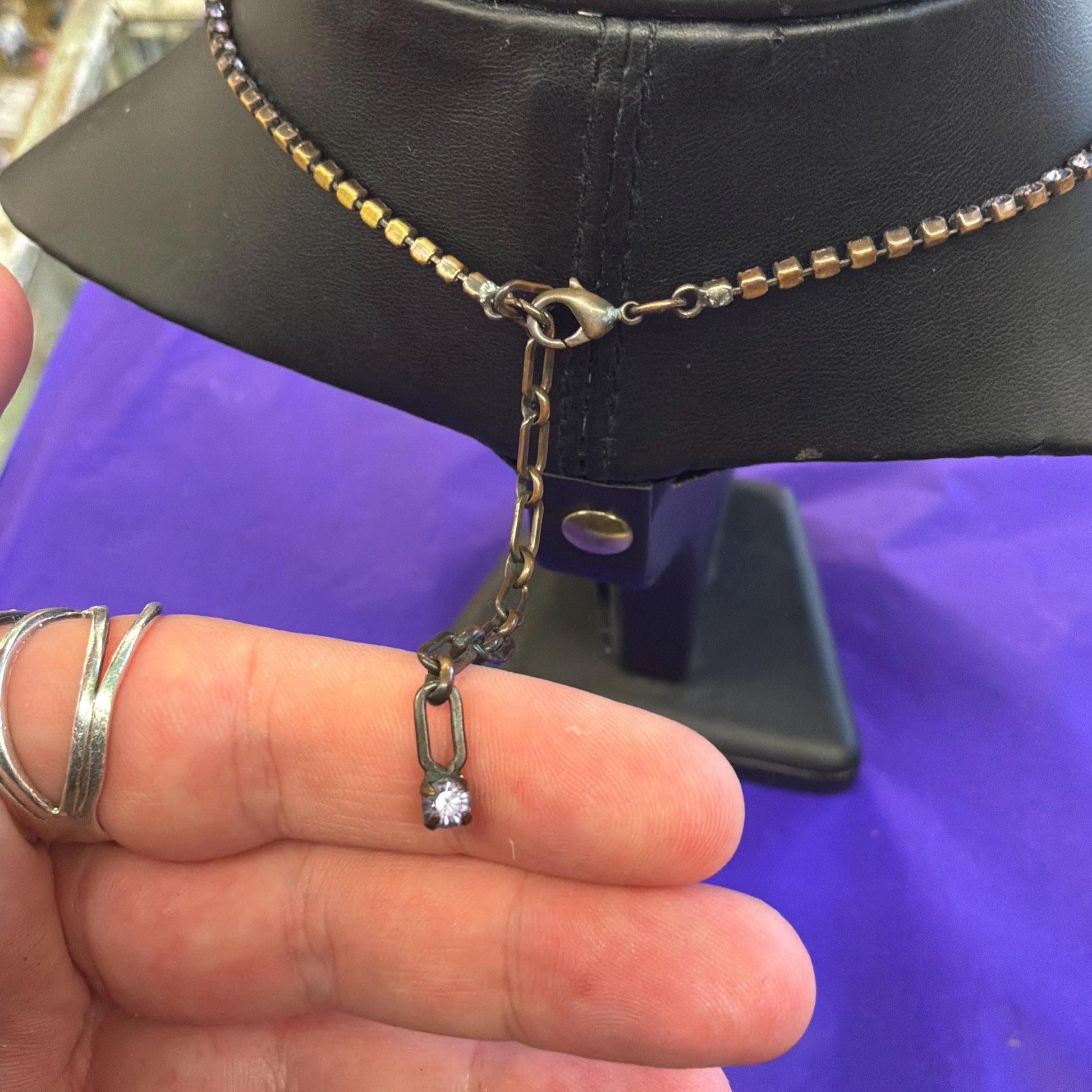 Vintage Butler and Wilson Purple Crystal Cross Pendant Necklace, Old Gold Tone, Signed in Original Box