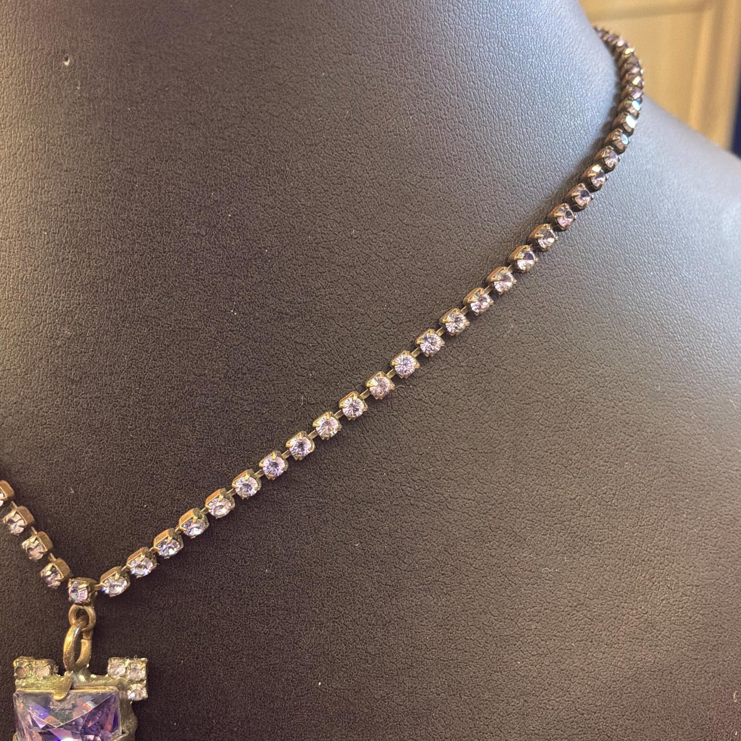 Vintage Butler and Wilson Purple Crystal Cross Pendant Necklace, Old Gold Tone, Signed in Original Box