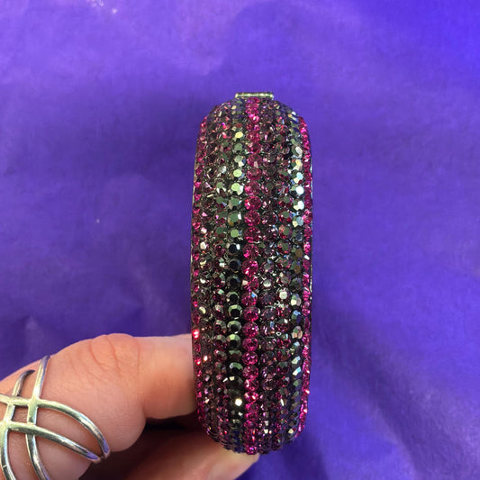 Vintage Butler and Wilson Pink and Pewter Crystal Chunky Bangle, Dark Pewter Tone Metal and Ombré Crystals