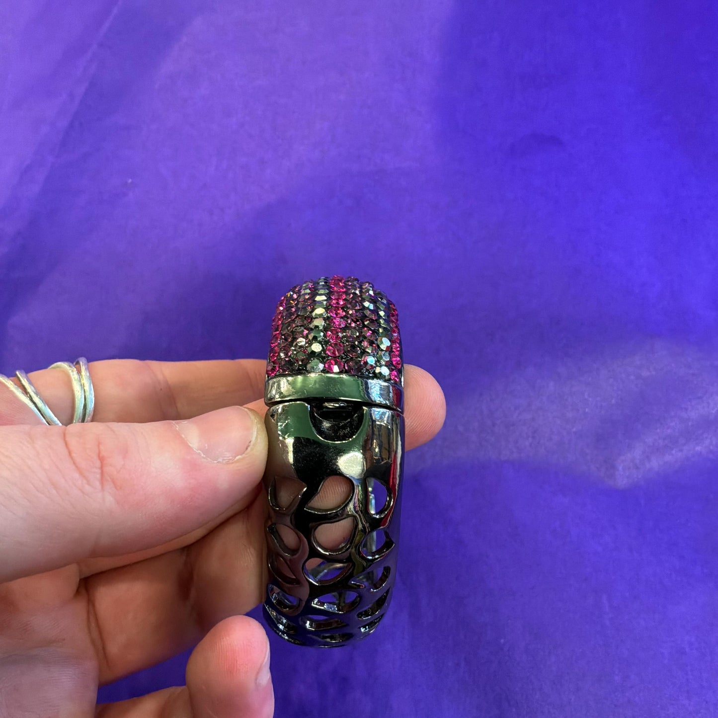 Vintage Butler and Wilson Pink and Pewter Crystal Chunky Bangle, Dark Pewter Tone Metal and Ombré Crystals