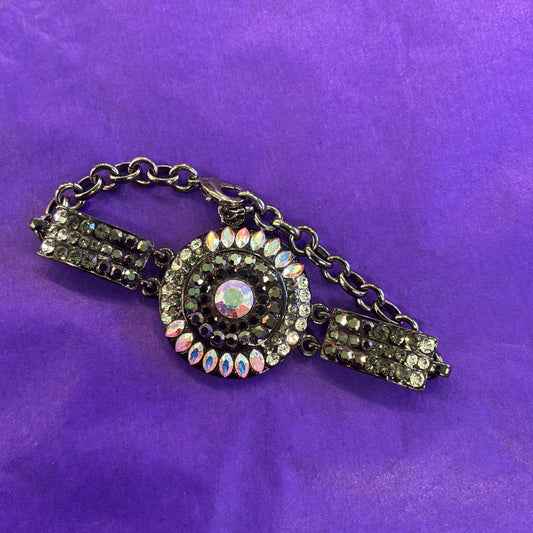 Vintage Butler and Wilson Pewter Tone Art Deco Style Bracelet with Ombré Aurora Borealis Rhinestones