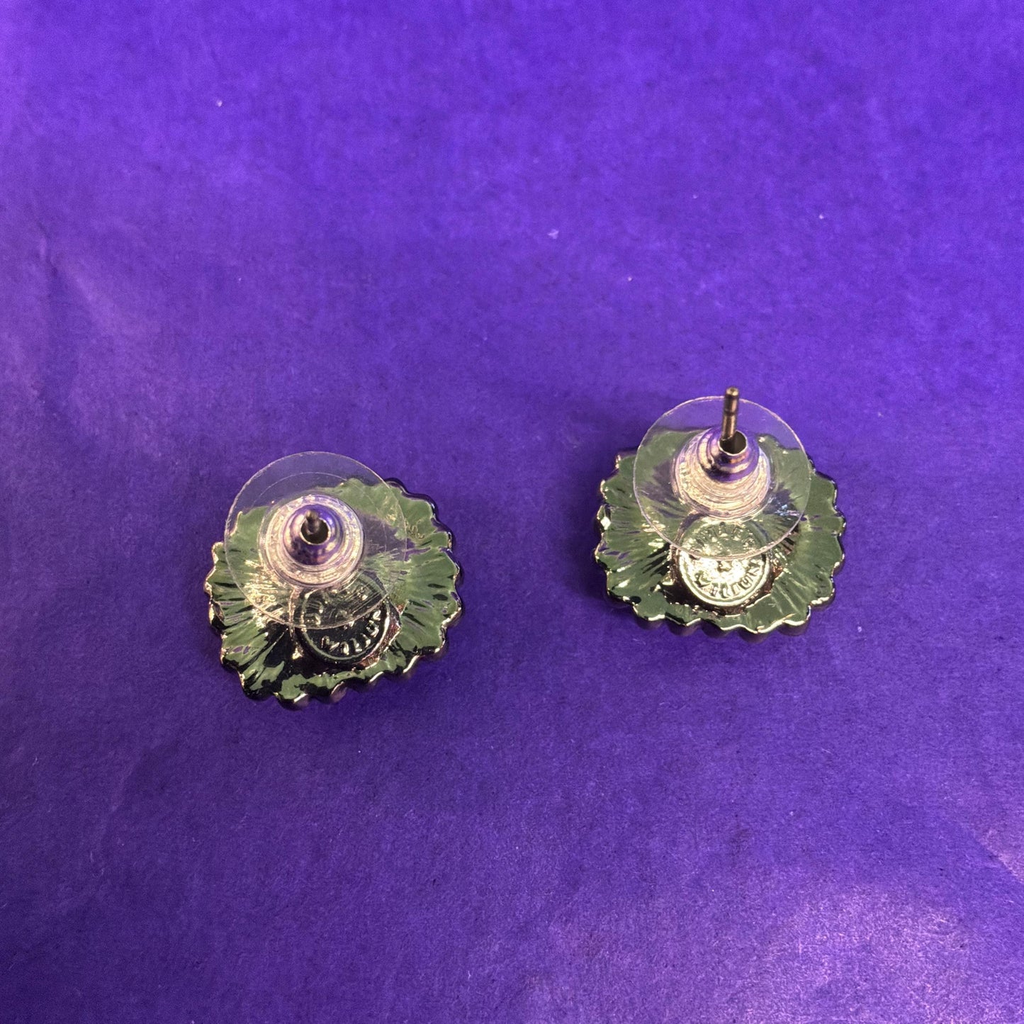Vintage Butler and Wilson Rectangular Purple and Aurora Borealis Crystal Stud Earrings
