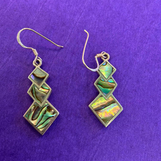 Vintage 925 Silver and Abalone Shell Pendant and Drop Earring Jewellery Set
