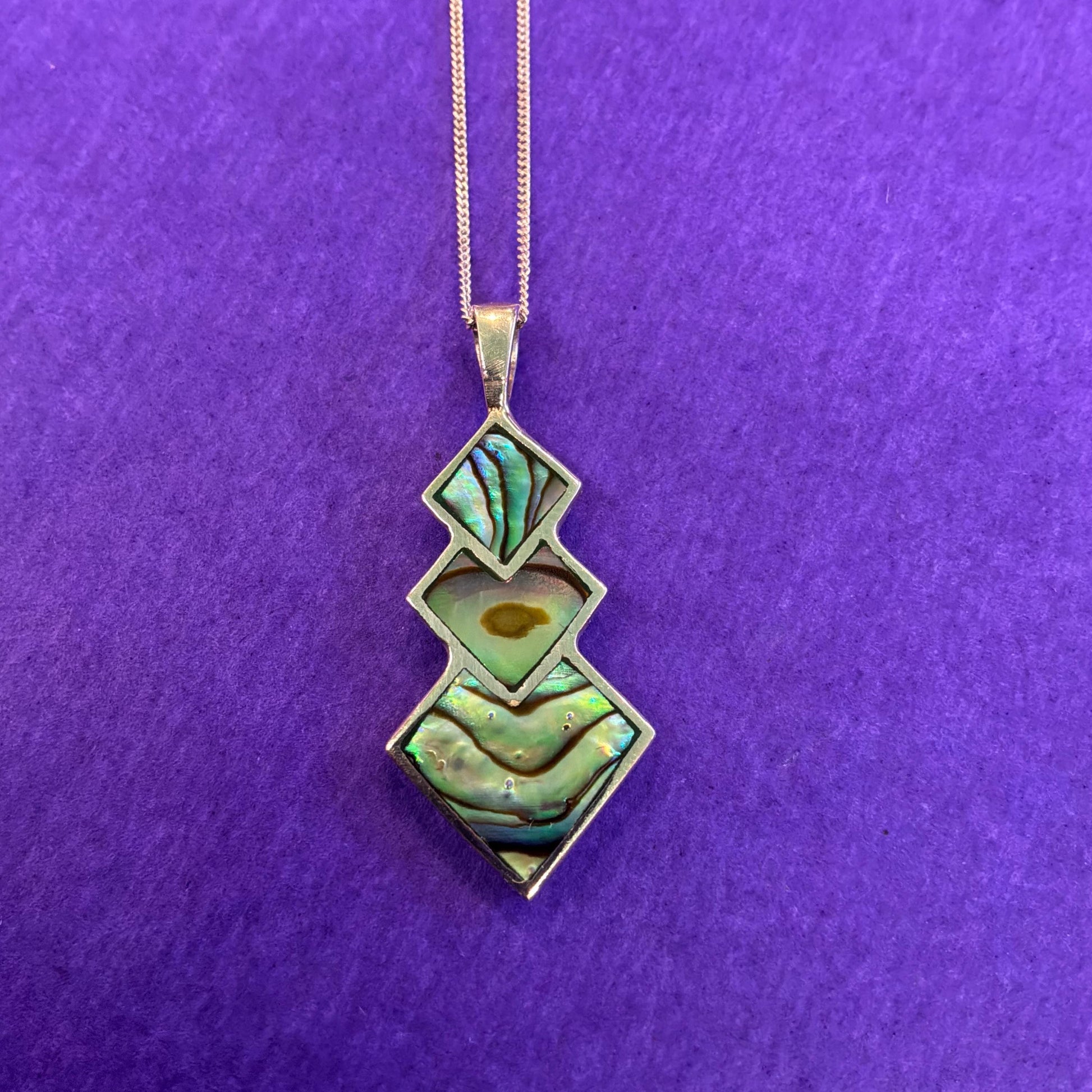 Vintage 925 Silver and Abalone Shell Pendant and Drop Earring Jewellery Set