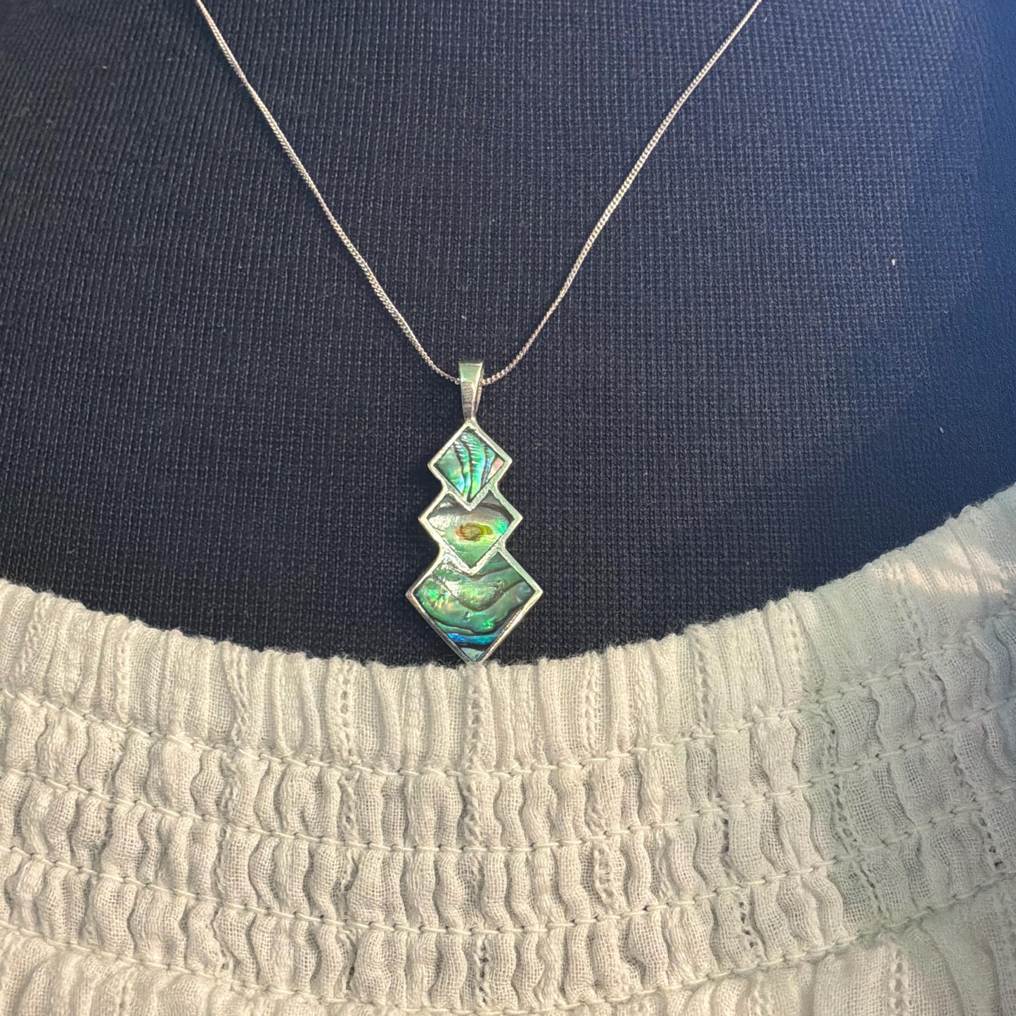 Vintage 925 Silver and Abalone Shell Pendant and Drop Earring Jewellery Set