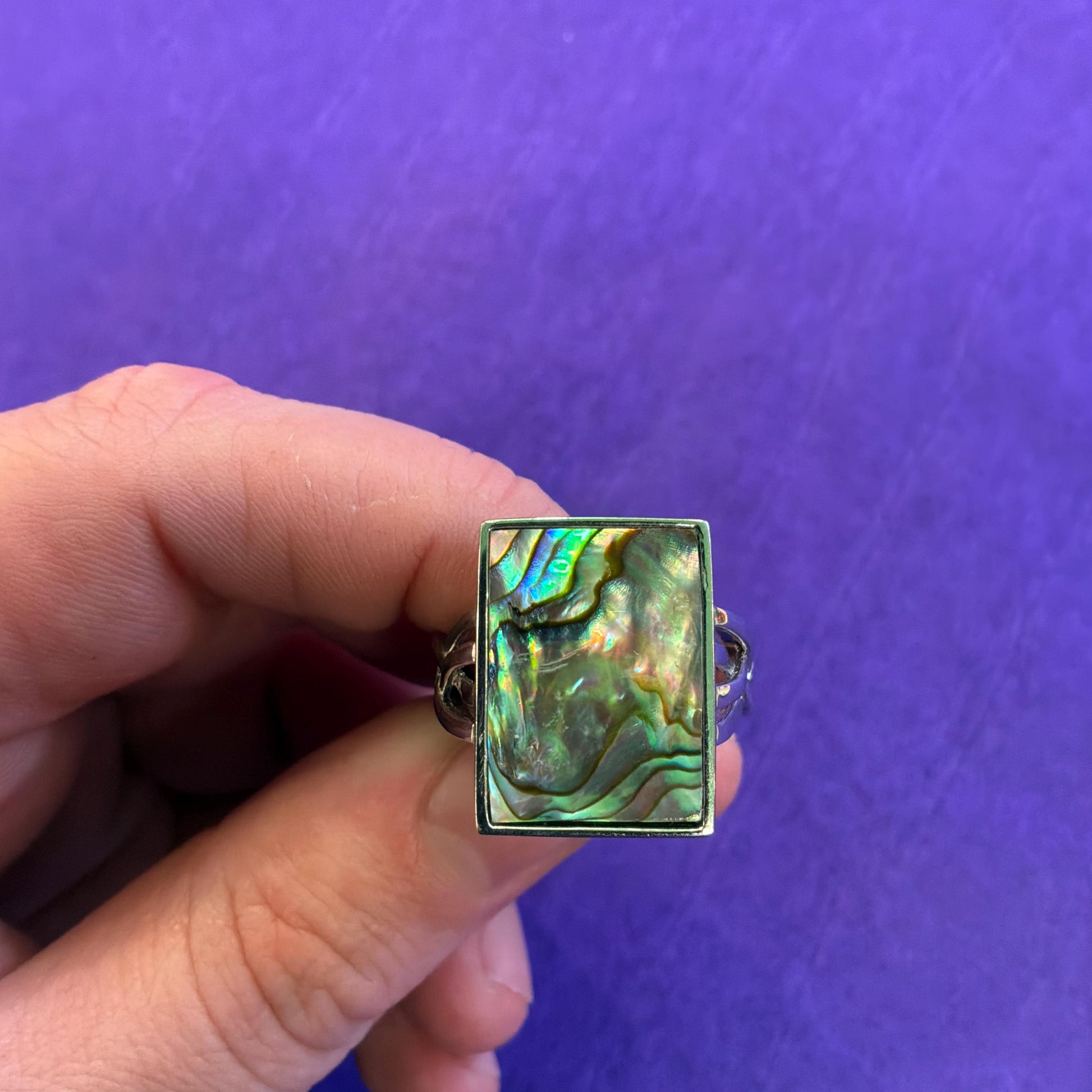 Vintage Silver and Abalone Shell Celtic Style Ring, Size UK S, US 9
