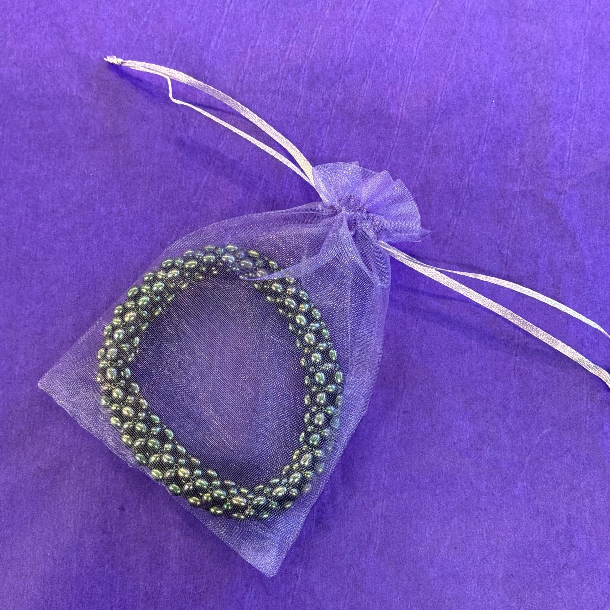 Vintage Fresh Water Pearl Large Dark Peacock/Petrol Tone Chinky Elasticated ‘Popcorn’ Bracelet
