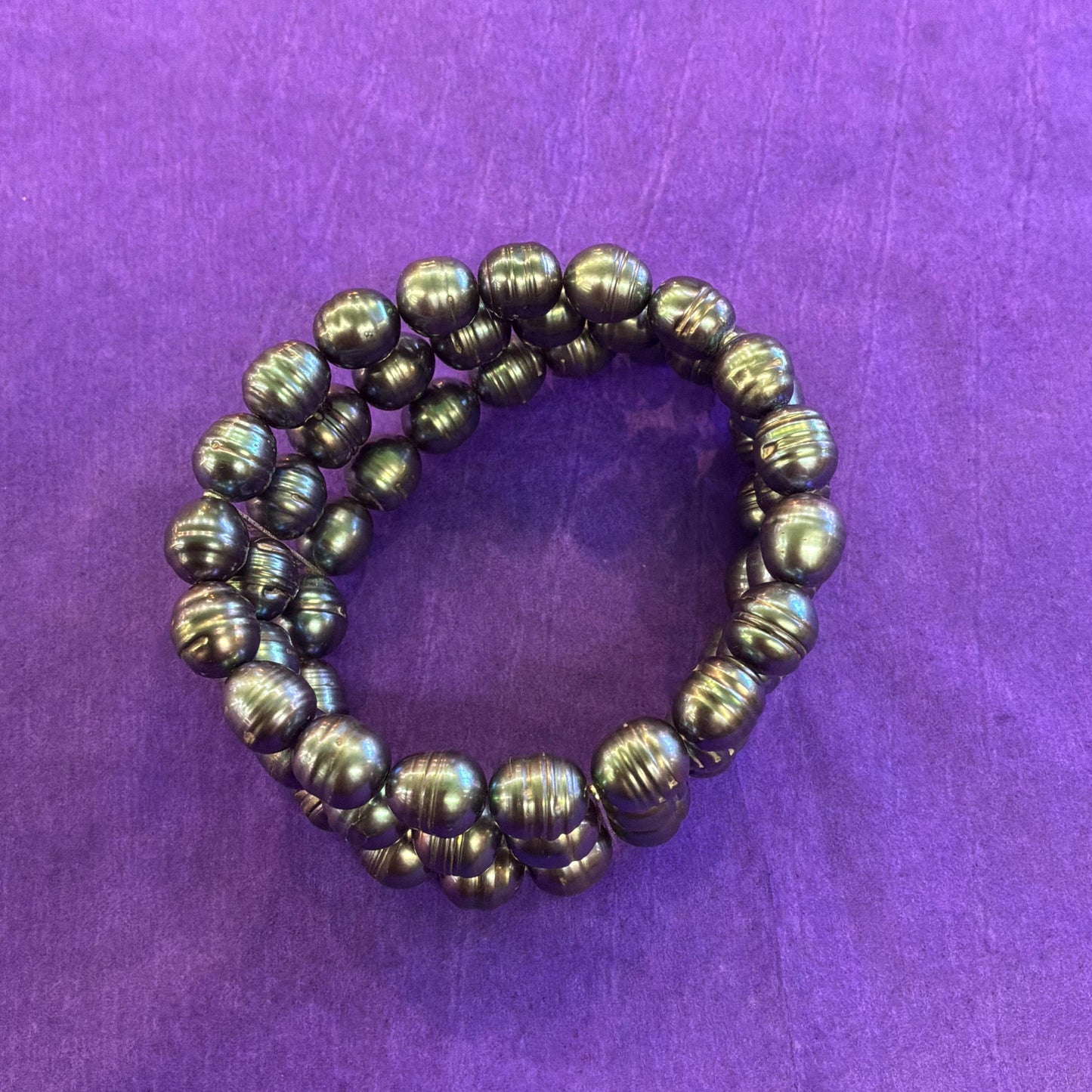 Vintage Chunky Petrol Blue Lustre Fresh Water Pearl Multistrand Bracelet