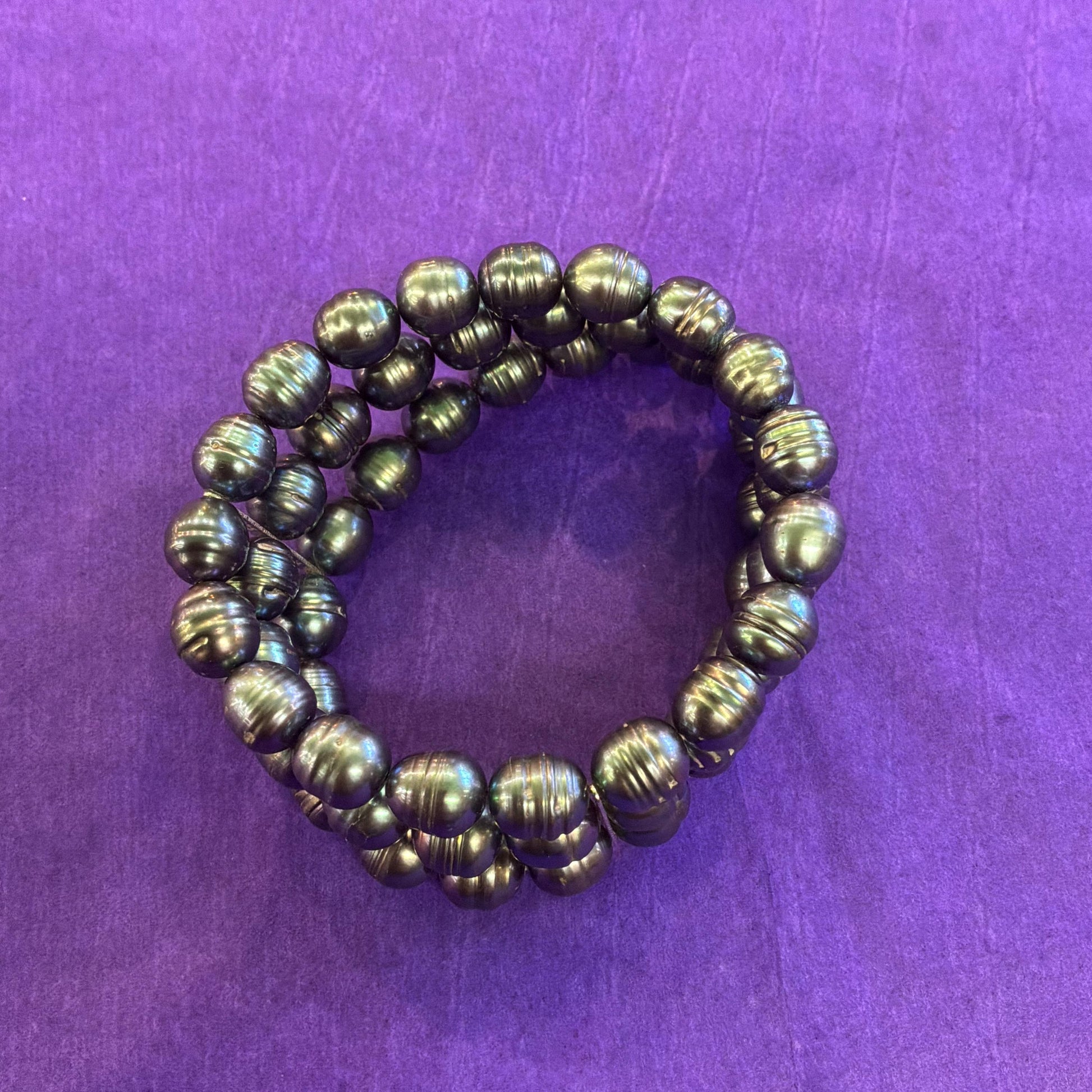 Vintage Chunky Petrol Blue Lustre Fresh Water Pearl Multistrand Bracelet