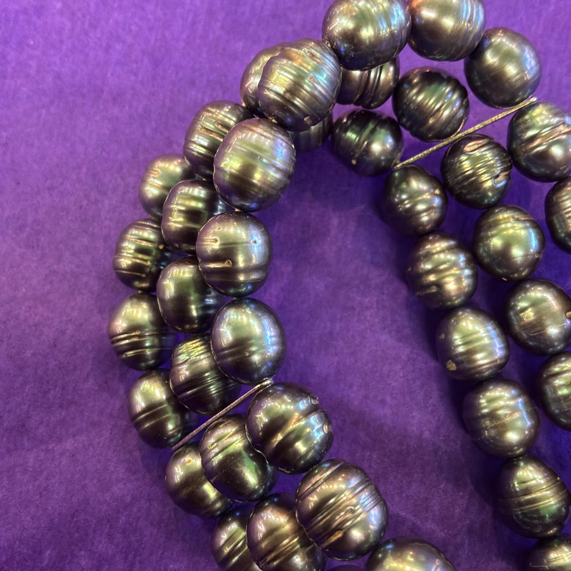 Vintage Chunky Petrol Blue Lustre Fresh Water Pearl Multistrand Bracelet