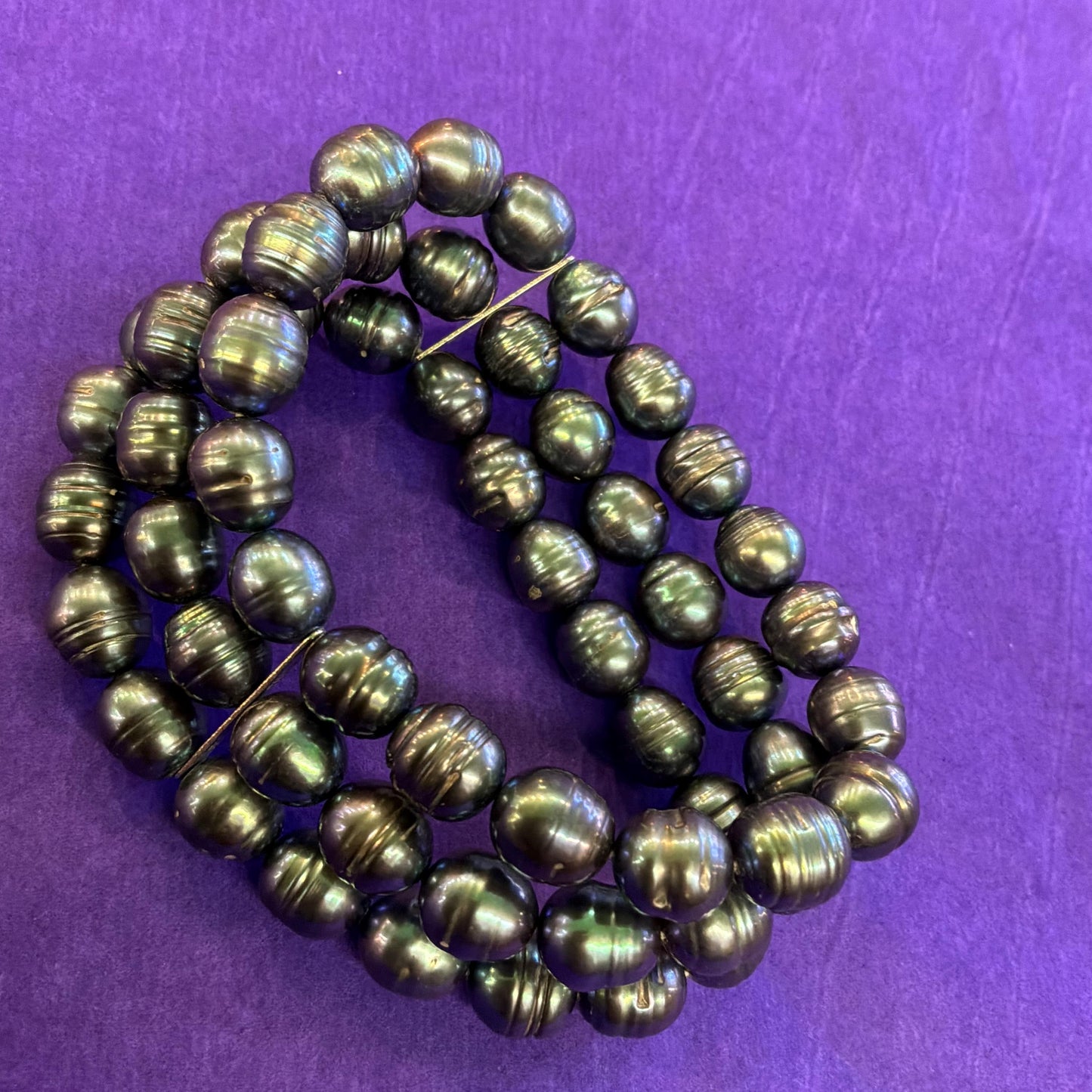 Vintage Chunky Petrol Blue Lustre Fresh Water Pearl Multistrand Bracelet