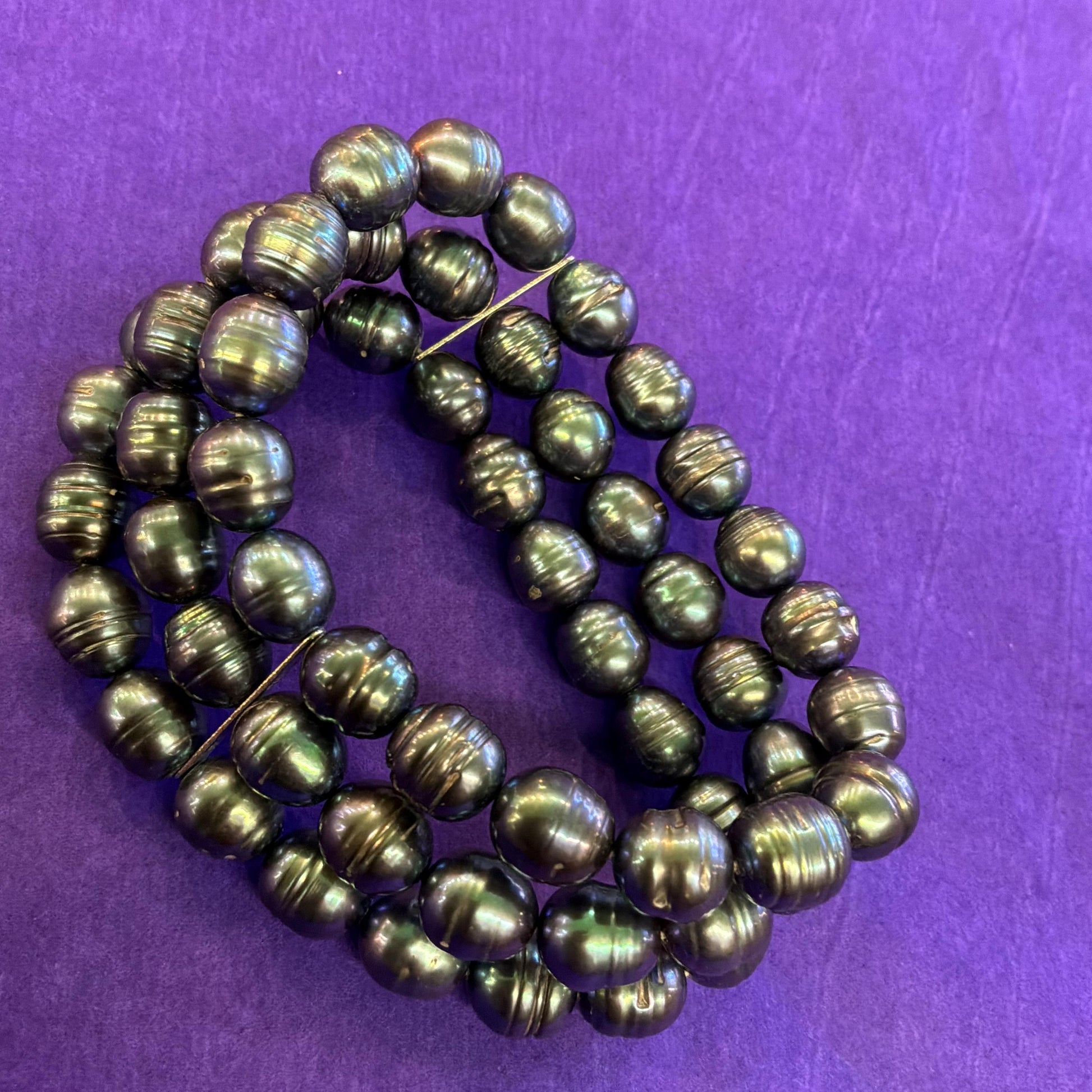 Vintage Chunky Petrol Blue Lustre Fresh Water Pearl Multistrand Bracelet