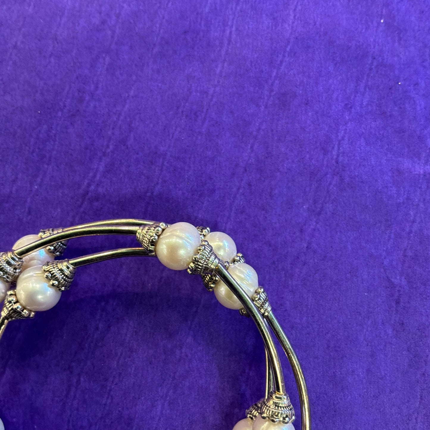 Vintage Art Deco Style Triple Wrap Freshwater Pearl Bracelet with Silver Tone Accents