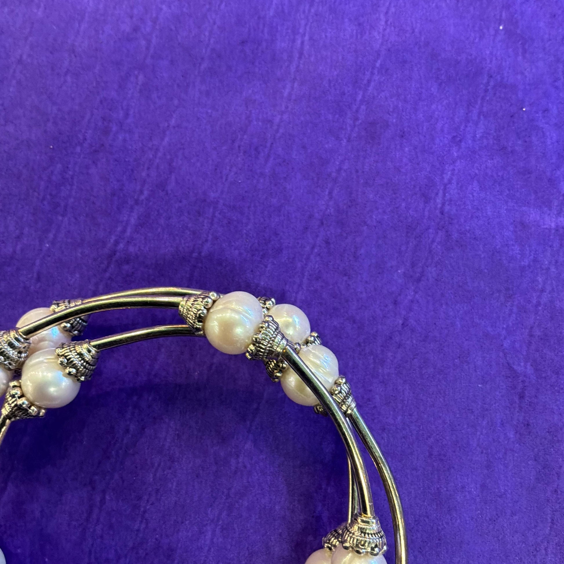 Vintage Art Deco Style Triple Wrap Freshwater Pearl Bracelet with Silver Tone Accents